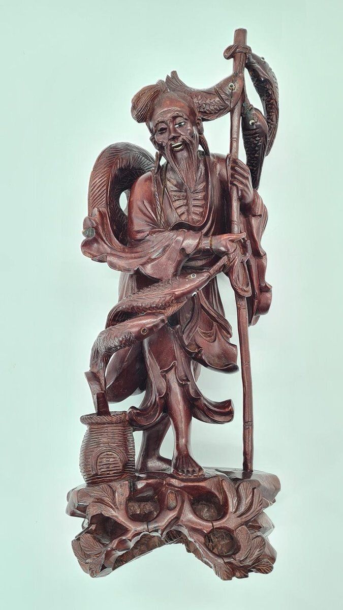 Home Decor Chinese Figurine Of A Fisherman Or Sage In Boxwood, Early 20th Century photo