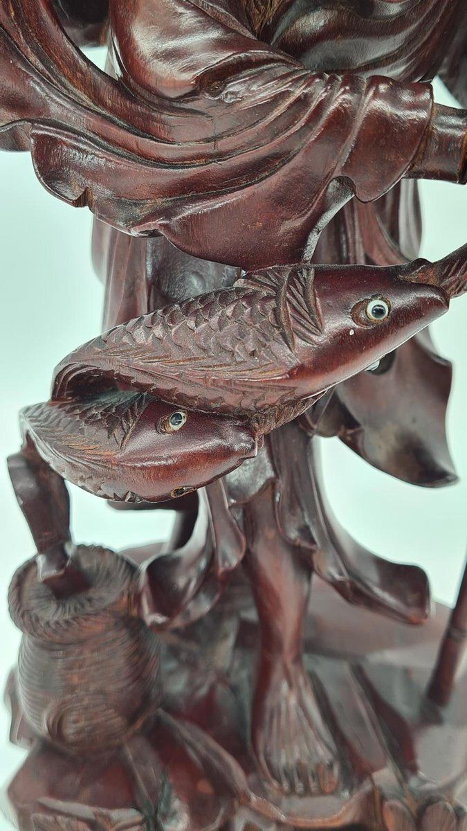 photo vinterior Chinese Figurine Of A Fisherman Or Sage In Boxwood, Early 20th Century