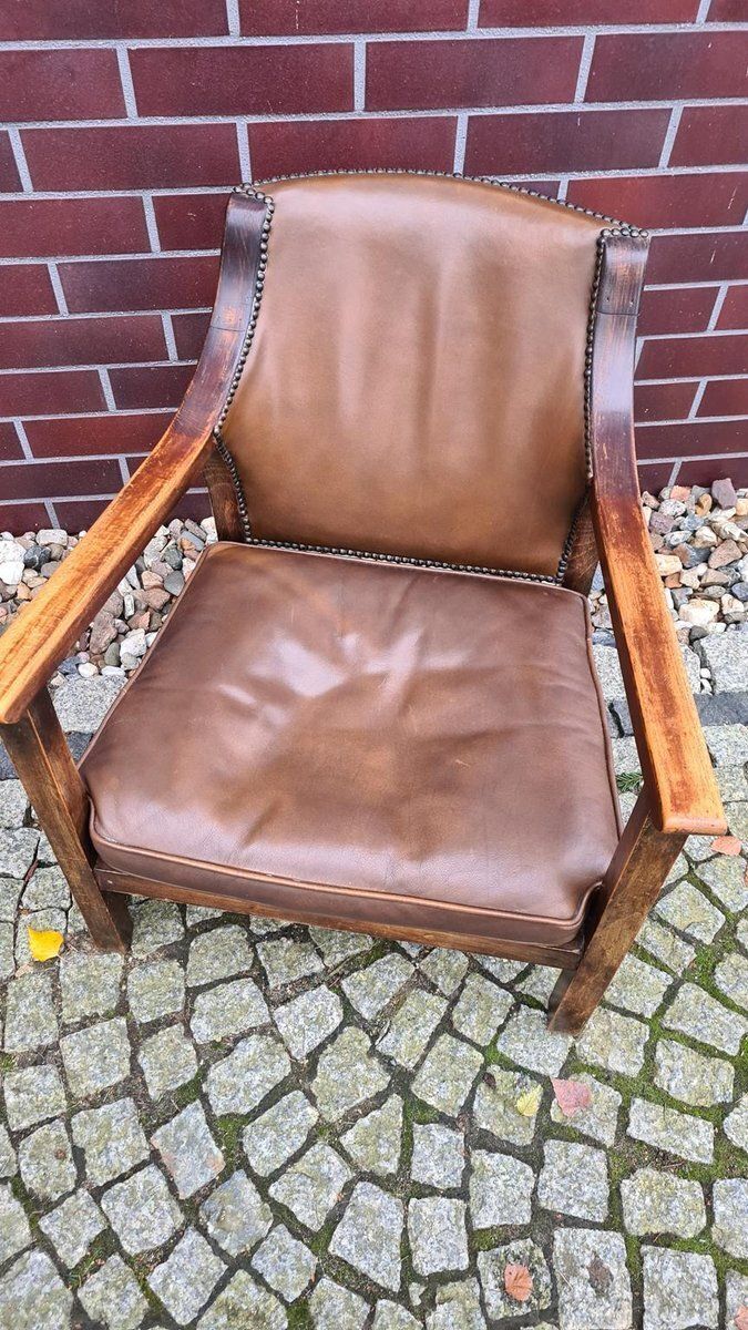 Vintage Chair In Wood And Leather, 1950s photo vinterior