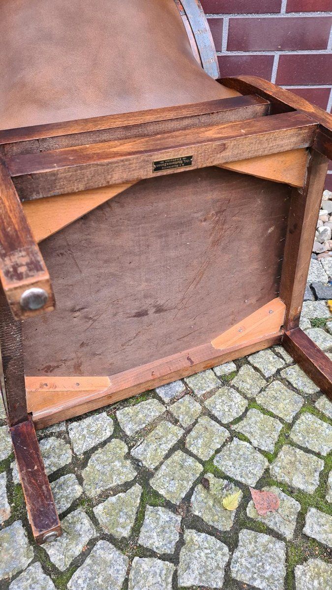 photo for sale Vintage Chair In Wood And Leather, 1950s