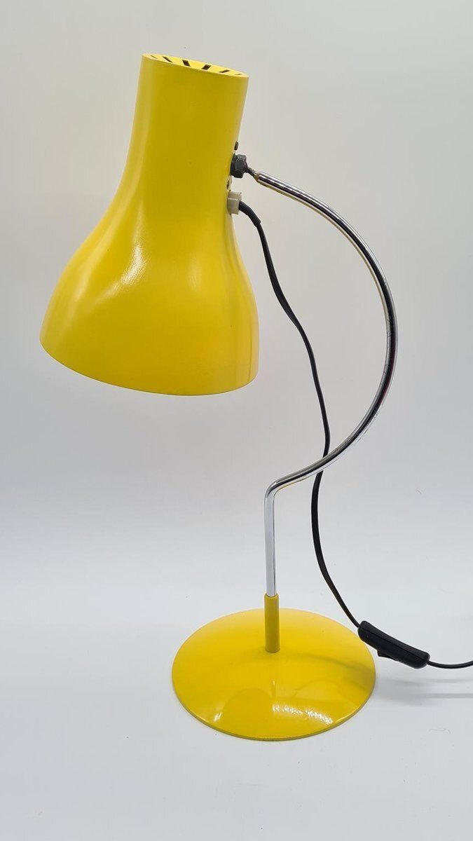 Desk Lamp In Yellow Metal And Chrome By J. Hůrka, Czechoslovakia, 1970s photo for sale