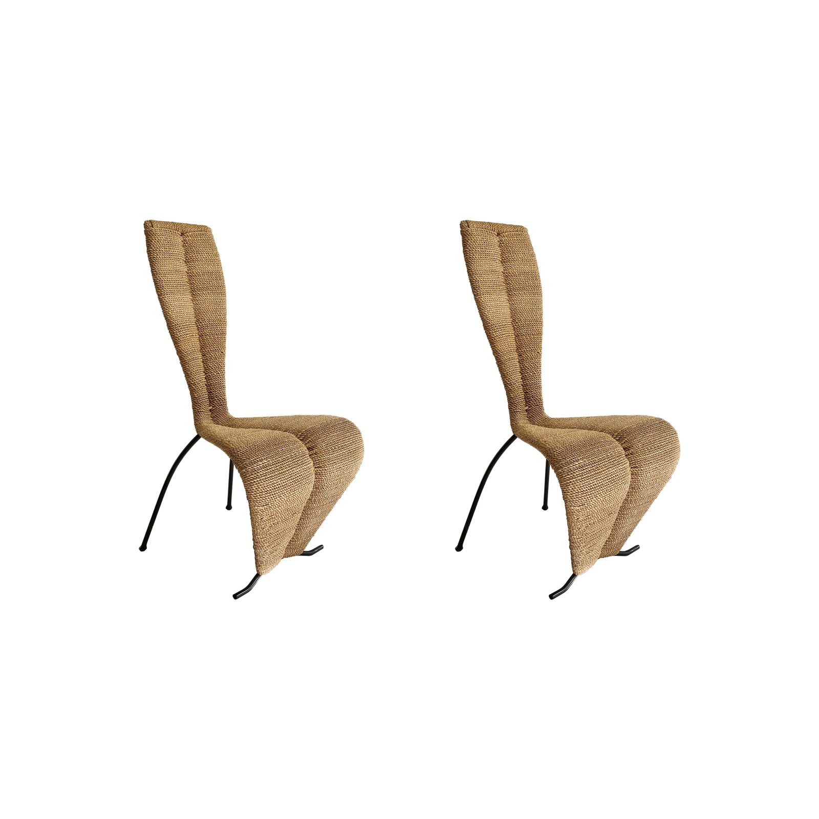 2 X Hourglass Rope Dining Chairs Tom Dixon Style Metal Frame Uk 1980s Postmodern