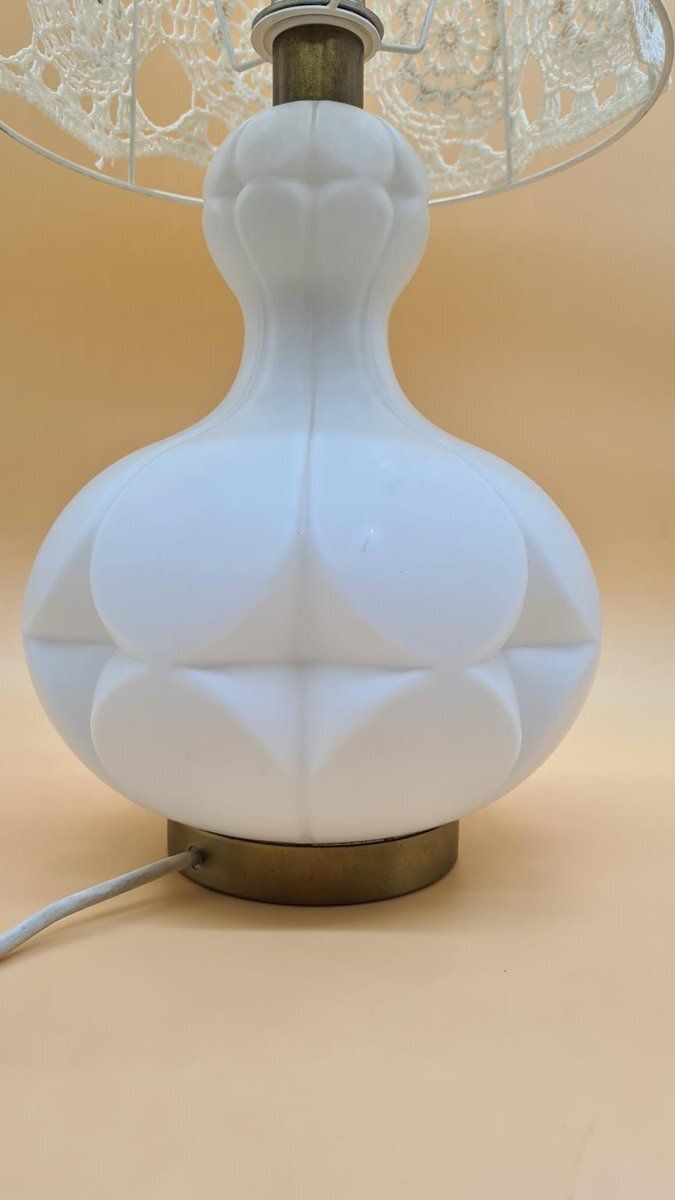 Table Lamp In Ivory White Glass From Peill & Putzler, Germany, 1960s photo 393.0