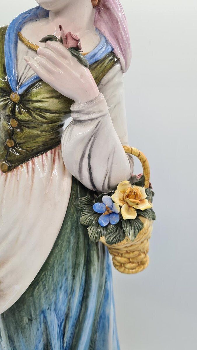 Figure Of Woman Picking Flowers In Ceramic By D. Poloniato, 1980s photo Art