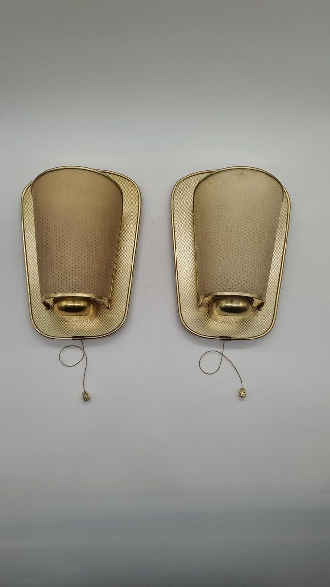 No. 430 Wall Lamps In Golden Metal And Plastic From Erco Leuchten, Germany, 1960s, Set Of 2 photo furniture