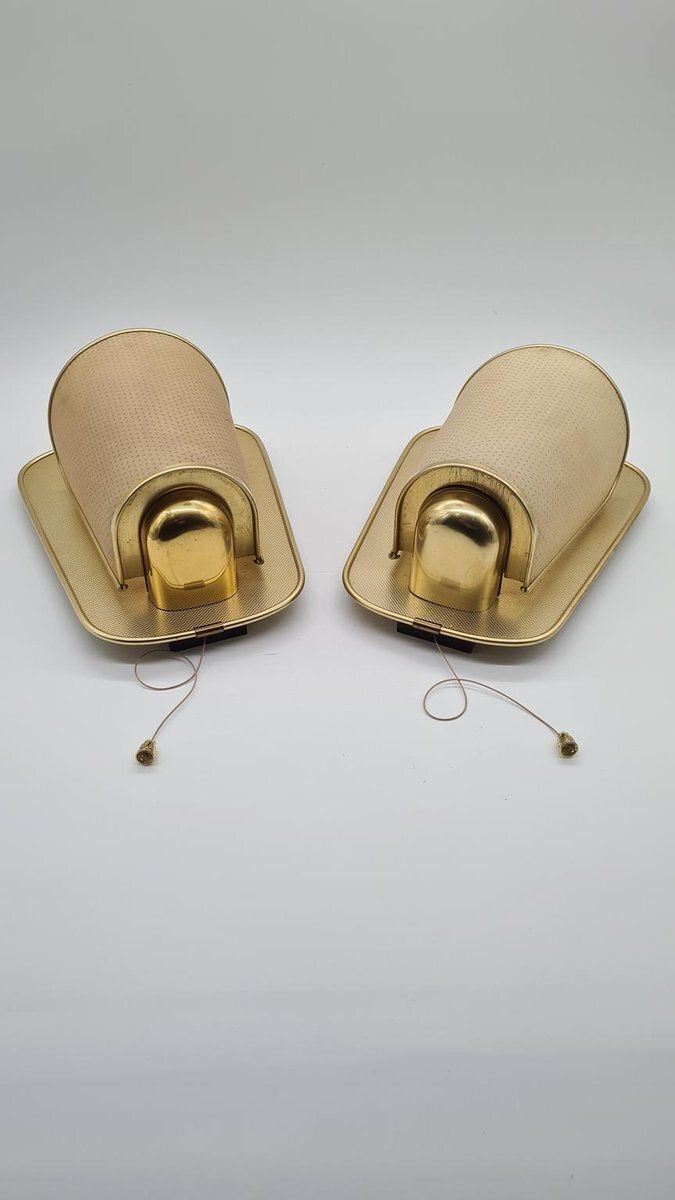No. 430 Wall Lamps In Golden Metal And Plastic From Erco Leuchten, Germany, 1960s, Set Of 2 photo Lighting