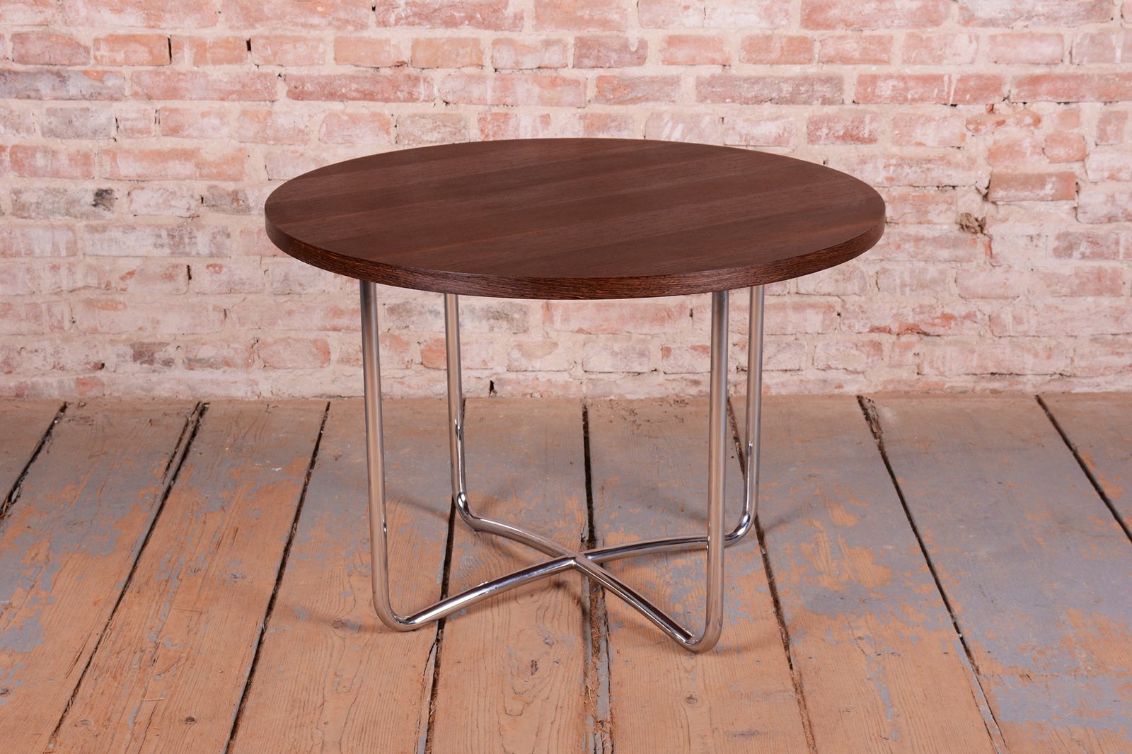 Restored Bauhaus Round Coffee Table, Beech, Wenge, Revived Polish, Czech, 1930s photo for sale