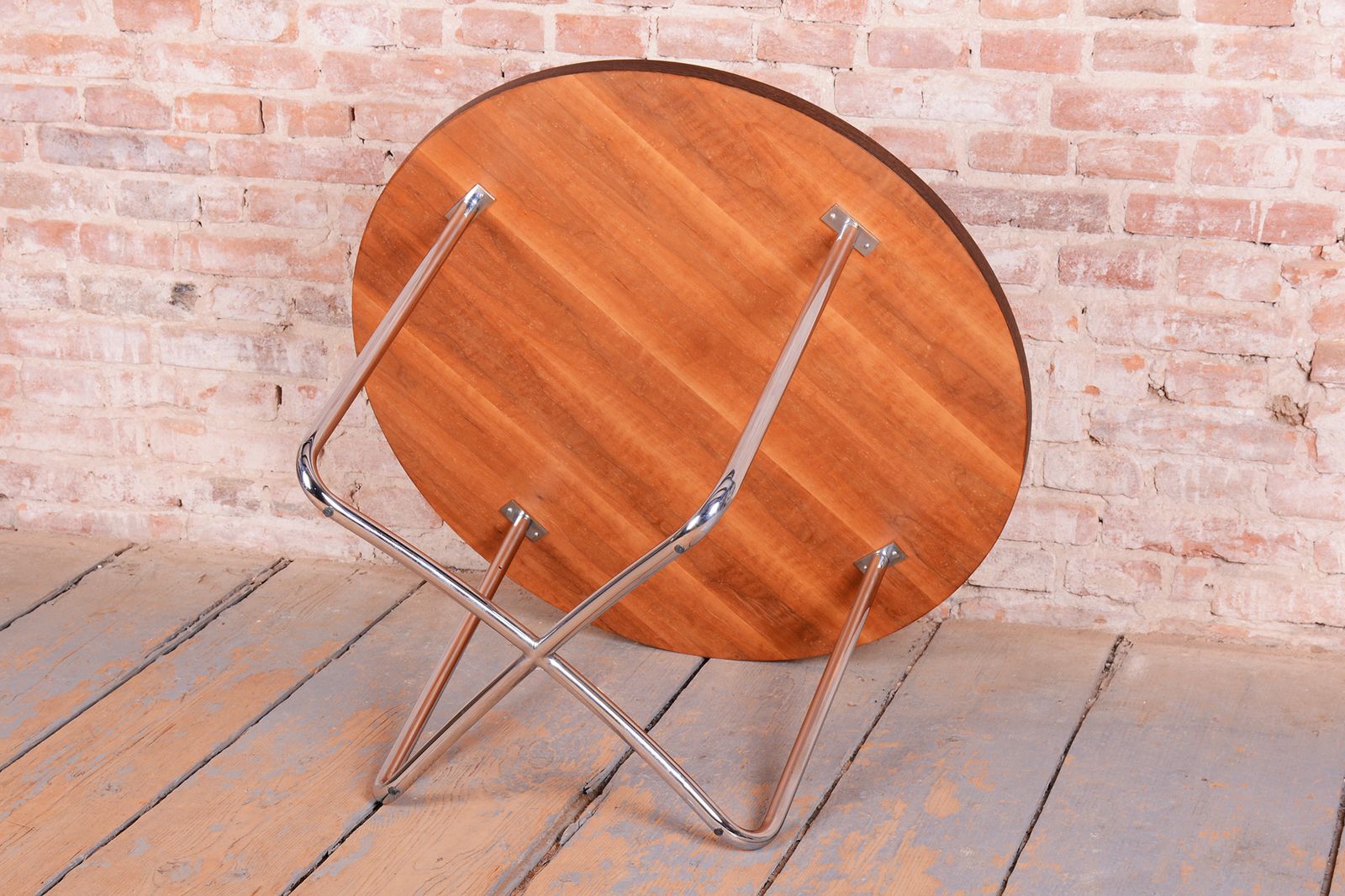 photo furniture Restored Bauhaus Round Coffee Table, Beech, Wenge, Revived Polish, Czech, 1930s