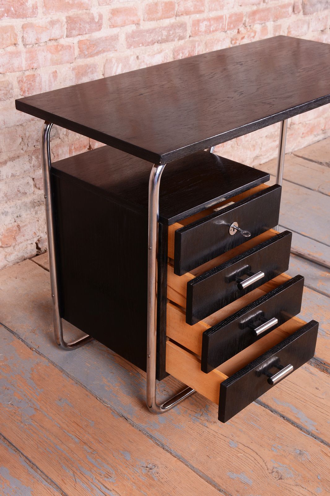Restored Bauhaus Writing Desk, By Robert Slezák, Oak, Chrome, Czech, 1930s photo Furniture