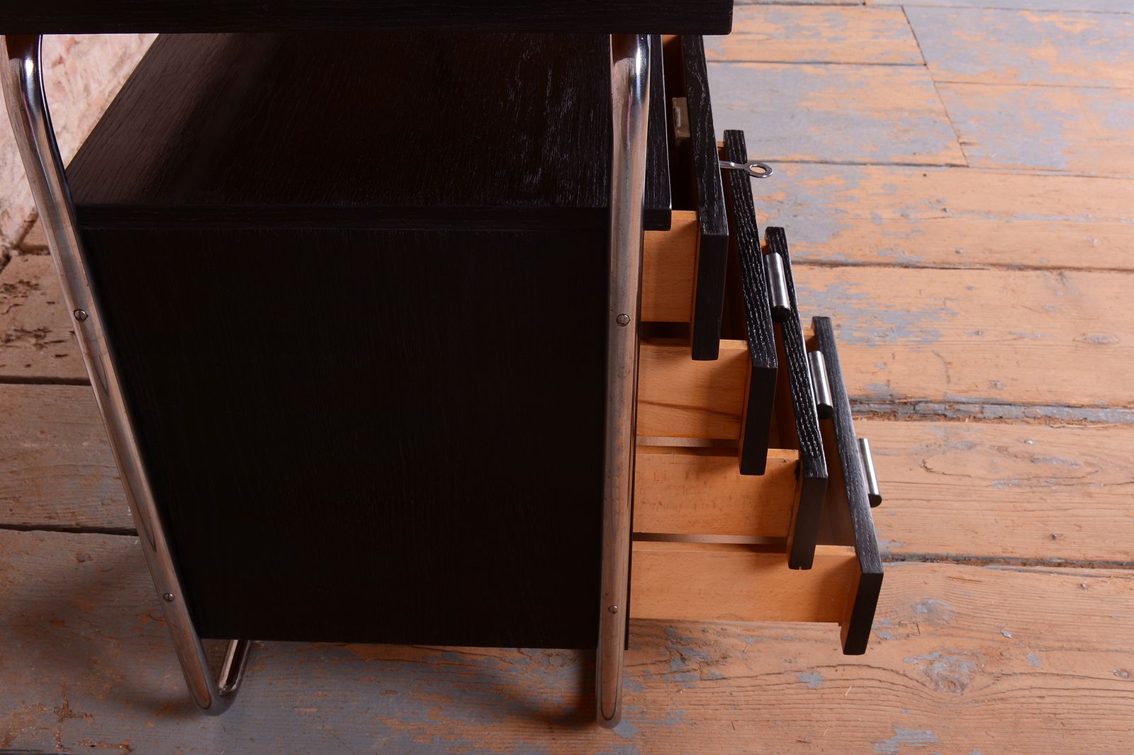 photo for sale Restored Bauhaus Writing Desk, By Robert Slezák, Oak, Chrome, Czech, 1930s