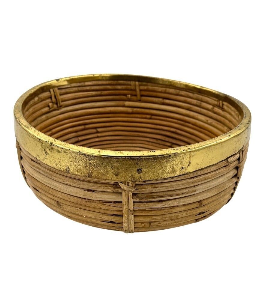 An Italian 1970s Bamboo And Brass Circular Bowl photo Home Decor