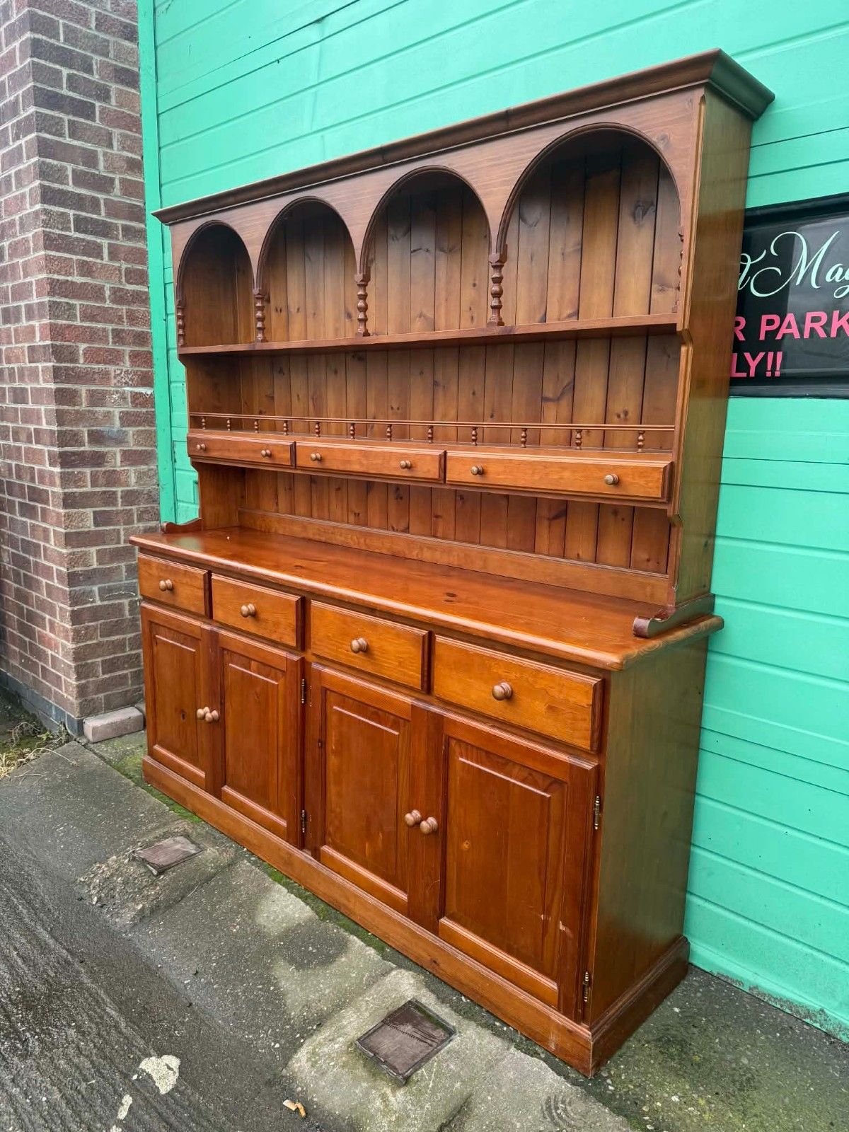 Vintage Large Pine 4 Door Welsh Dresser Plate Rack Storage Ready For Upcycling photo furniture