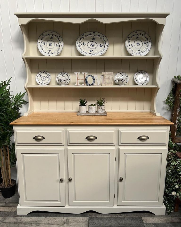 Vintage Large Pine 4 Door Welsh Dresser Plate Rack Storage Ready For Upcycling photo vintage