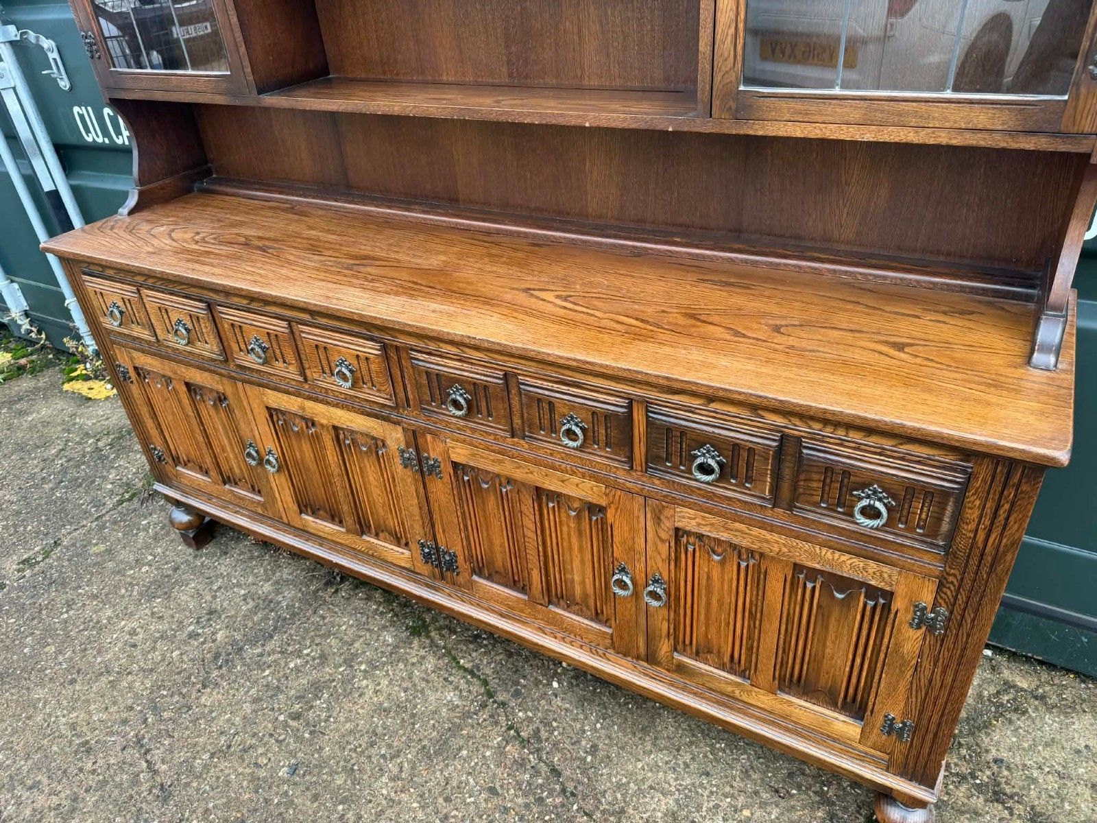 Vintage Extra Large Welsh Dresser Storage Glass Display Ready For Upcycling photo Furniture