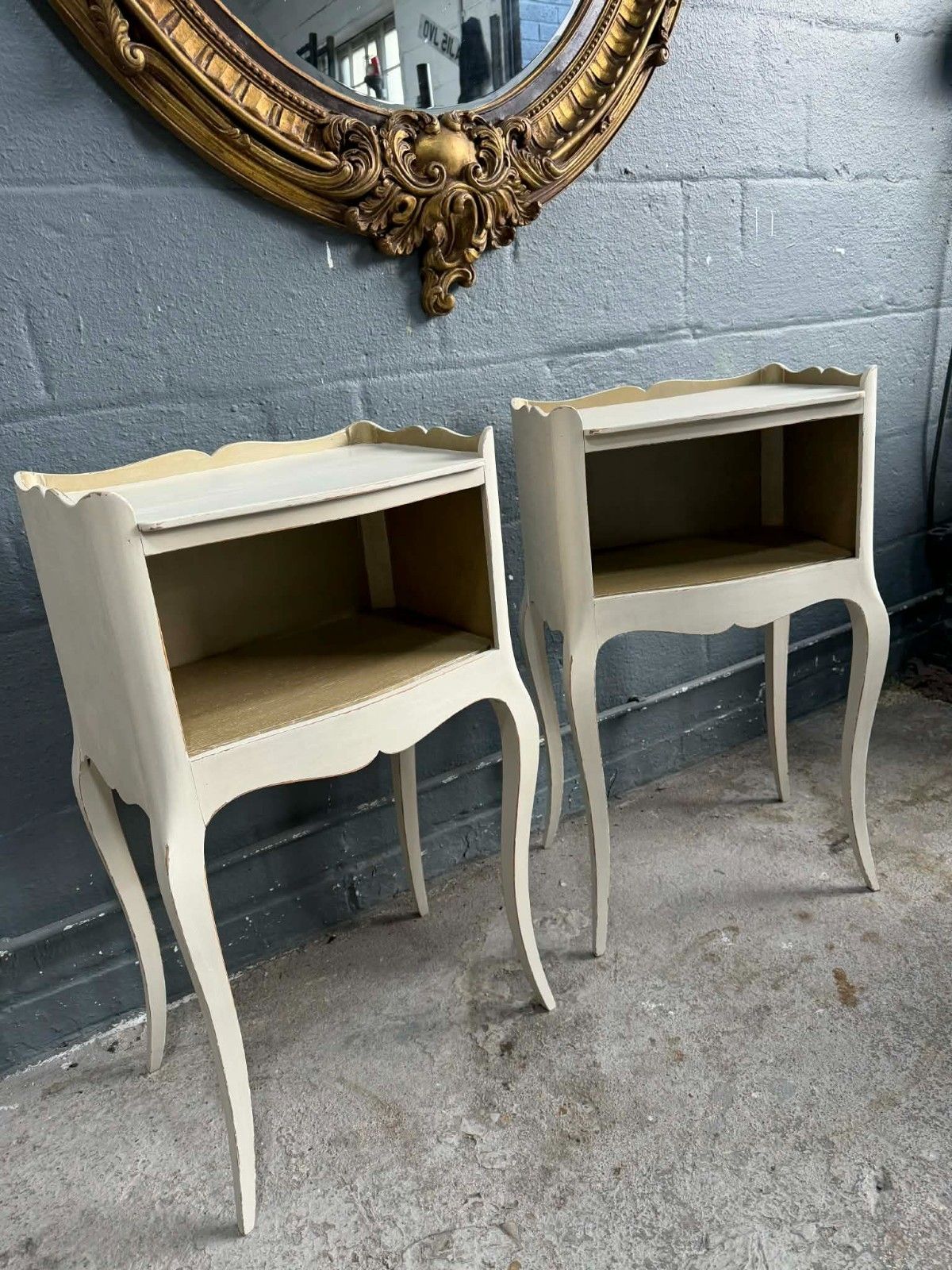 Antique French Pair Of Night Stands/Bedside Tables Upcycled  In A Cream/Beige photo furniture