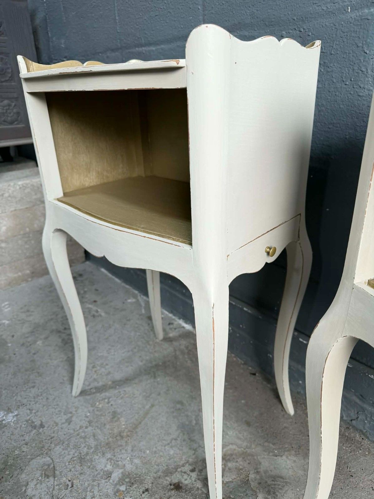 Antique French Pair Of Night Stands/Bedside Tables Upcycled  In A Cream/Beige photo Furniture