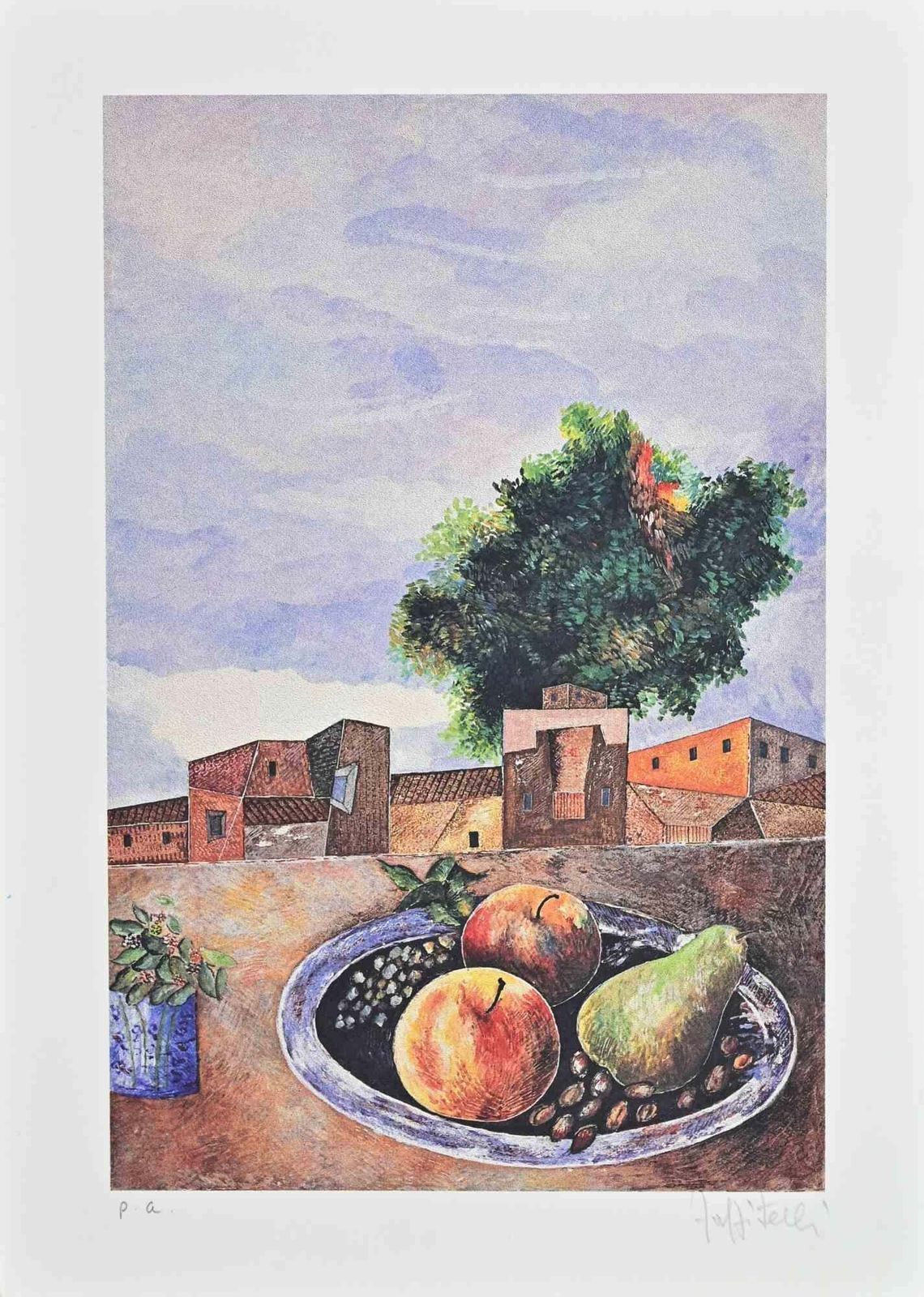 Mariangelo Zappitelli Still Life And Landscape   Lithograph By Mariangelo Zappitelli   1960s