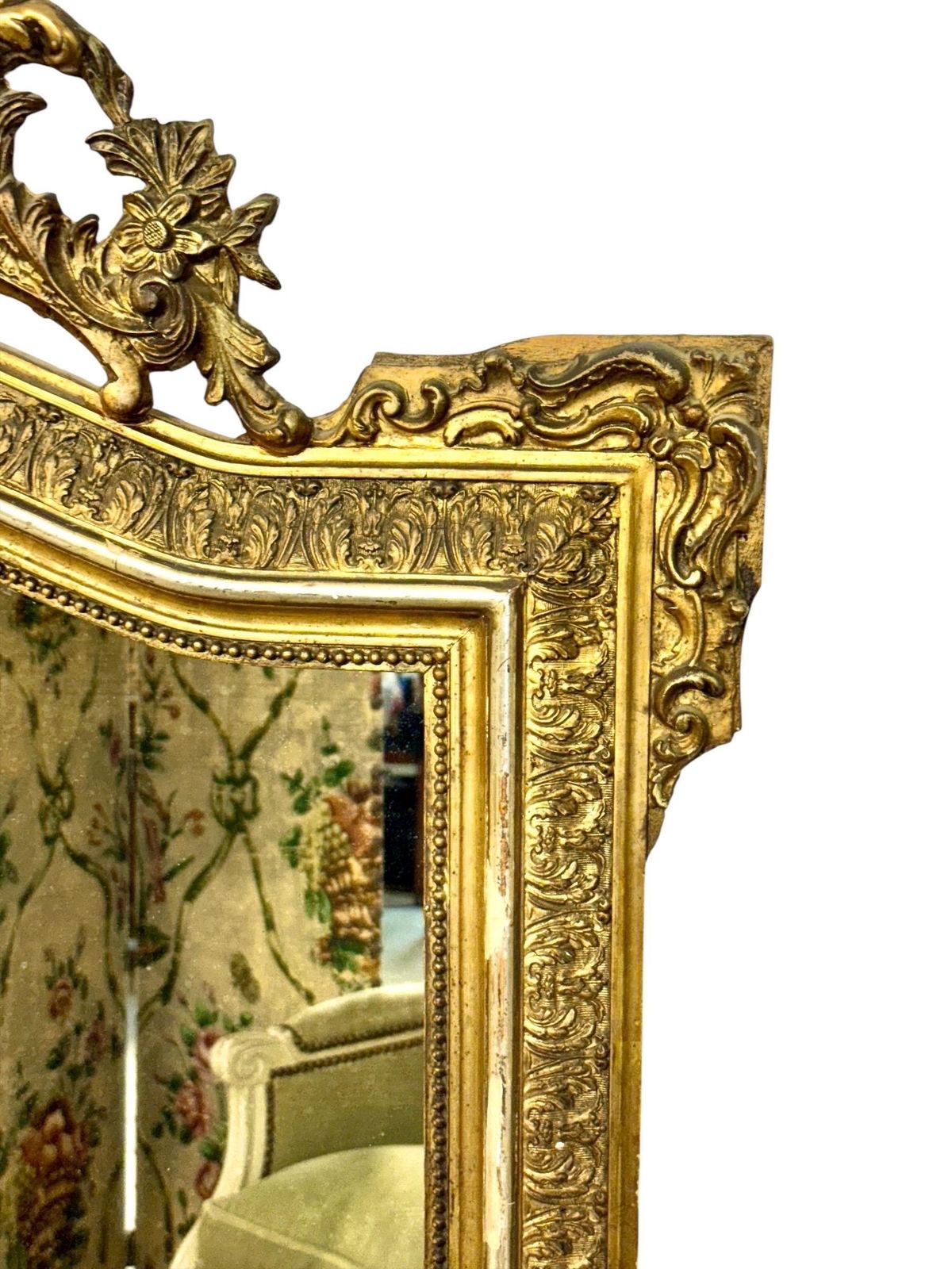 Napoleon III Period Giltwood Mirror With Ornate Crest, 19th Century photo vintage
