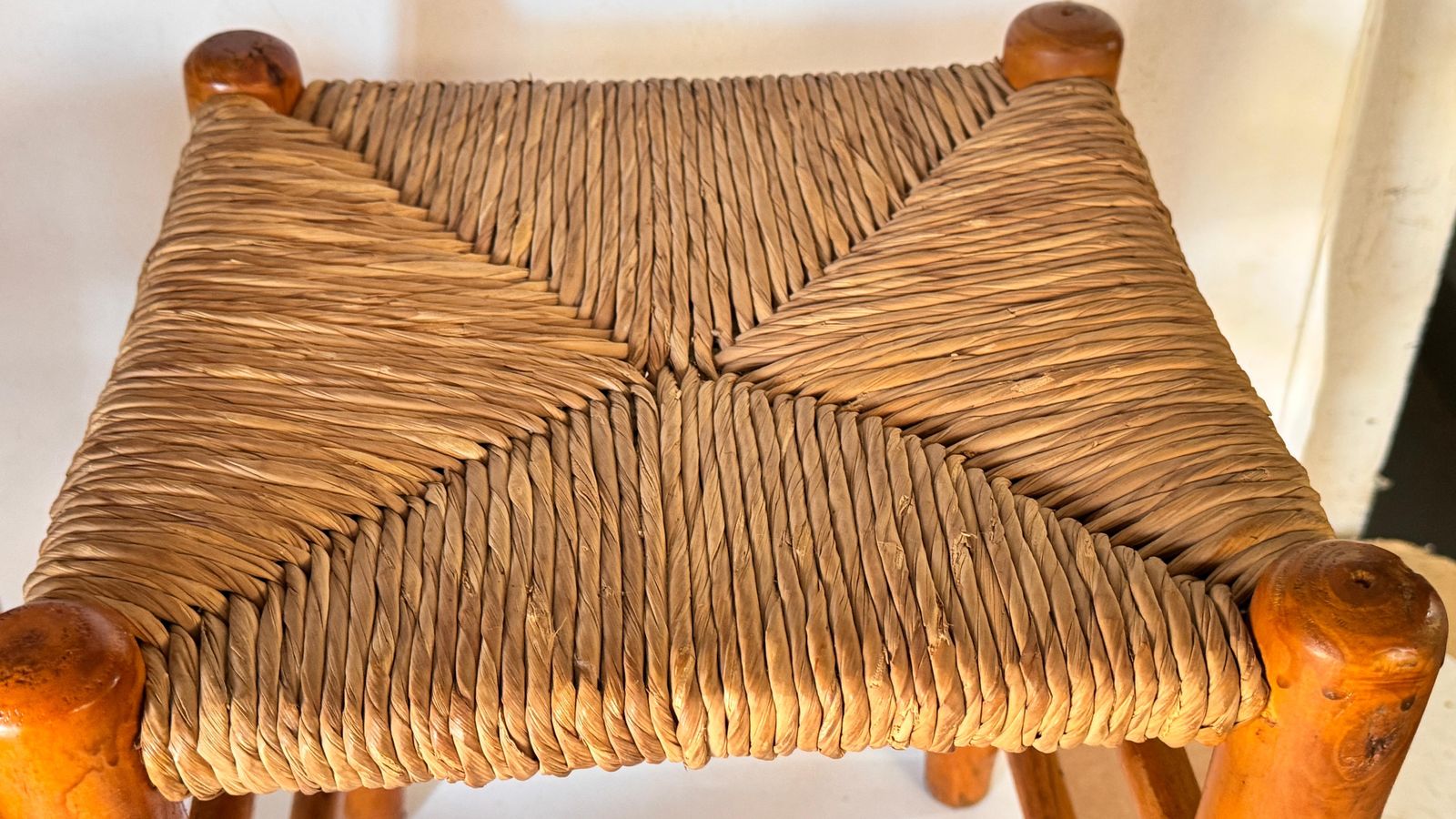 photo furniture Pair Of 1950s French Stools In The Style Of Charlotte Perriand Wood Woven Straw