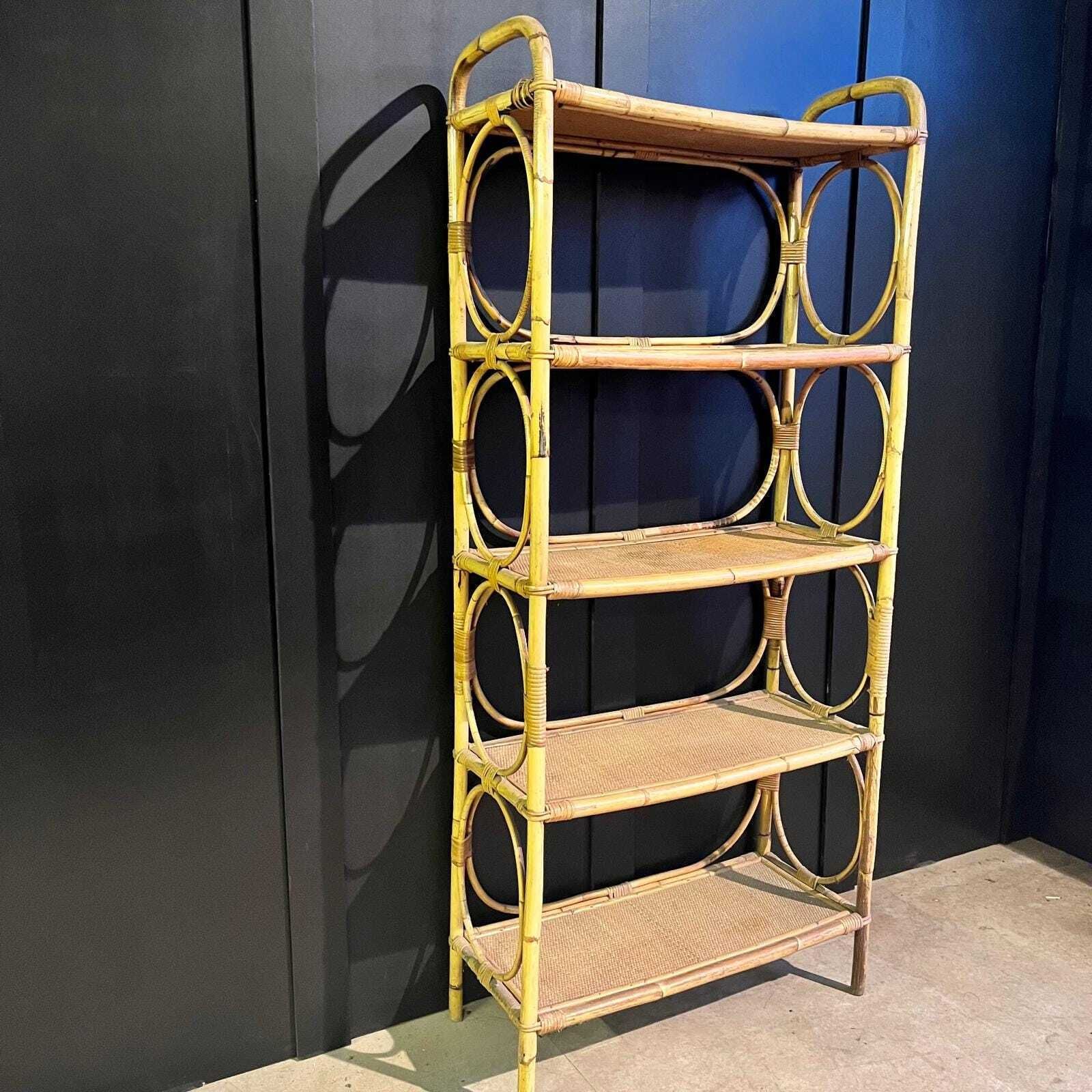 Vintage Open Back Shelf Unit With Bent Cane Decoration