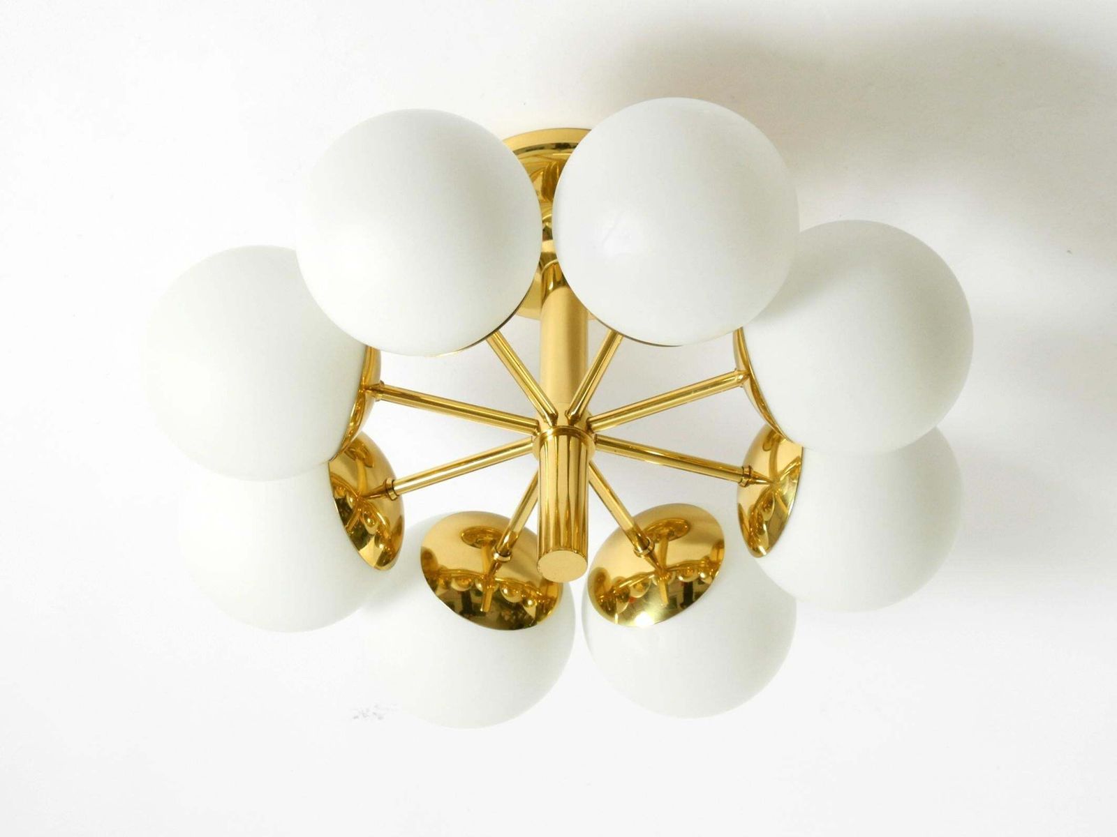 1960s Space Age Brass Ceiling Lamp With 8 Glass Balls By Kaiser Leuchten photo for sale