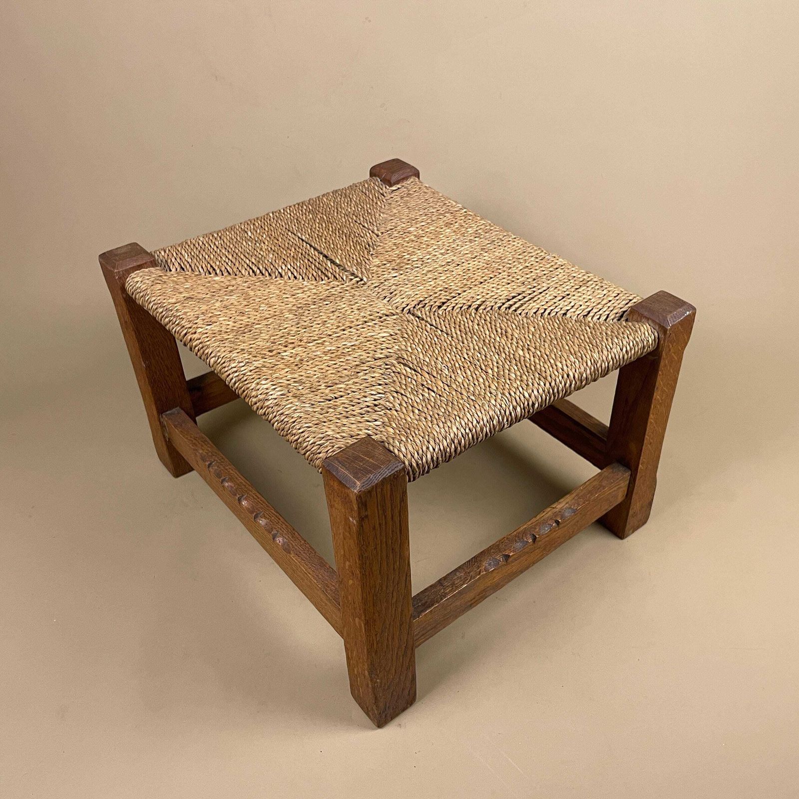 Antique Wooden Stool Woven String Wood Cottage Furniture Rectangle Brown Hallway Seat 22.2x30x34cm Footstool Bench Square photo 59.0