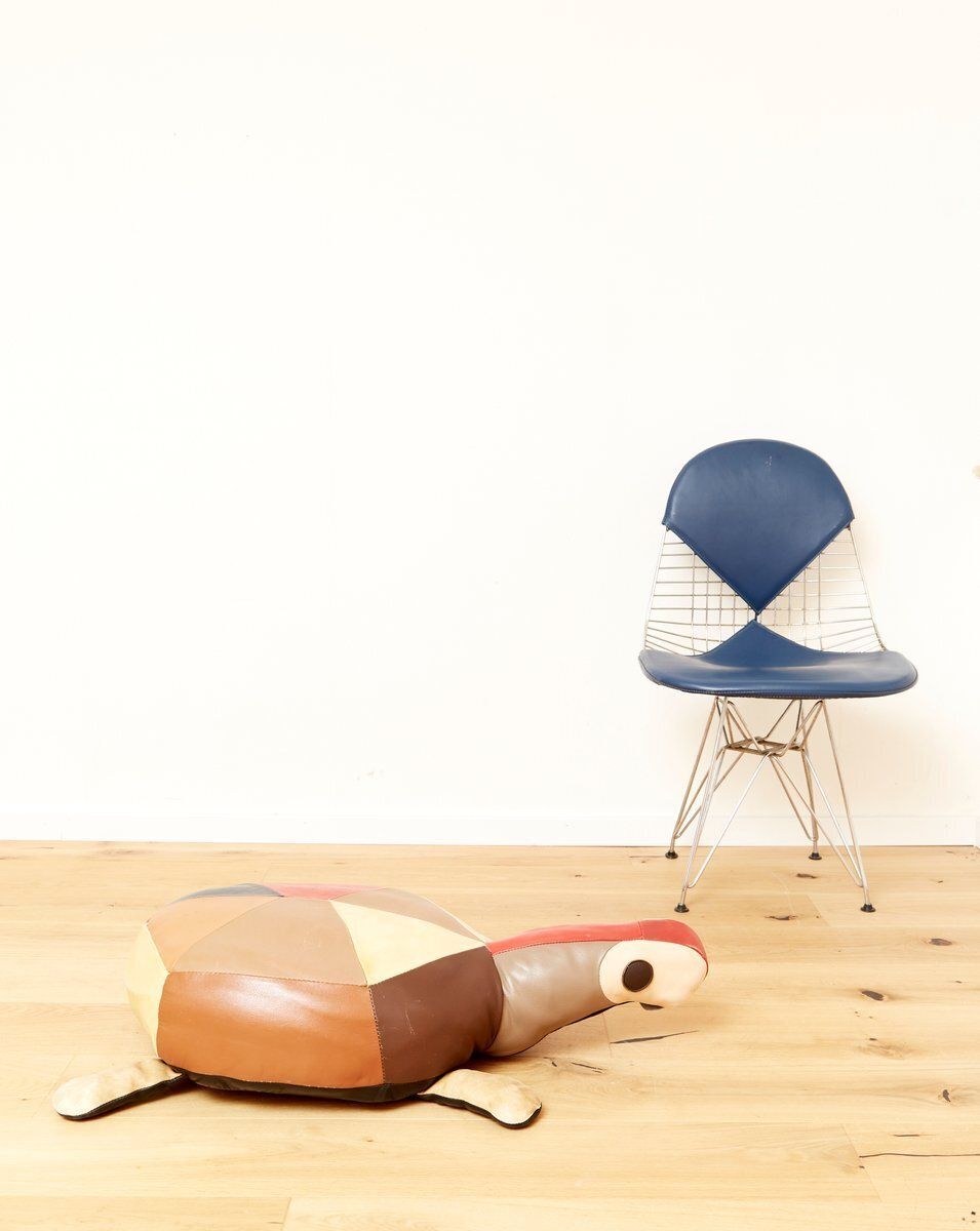 Mid Century Modern Leather Pouf, Switzerland, 1960s