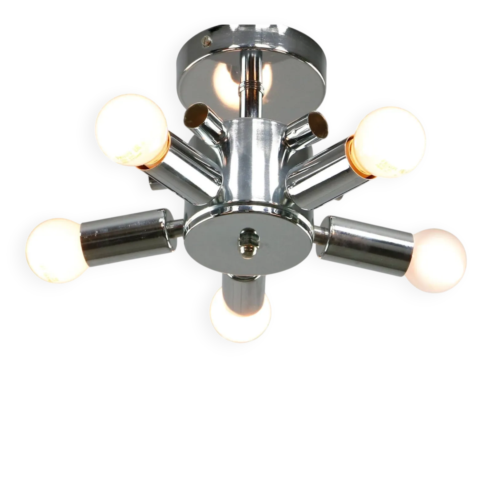 Vintage Italian Chrome And Opaline Glass Ceiling Lamp, 1980s