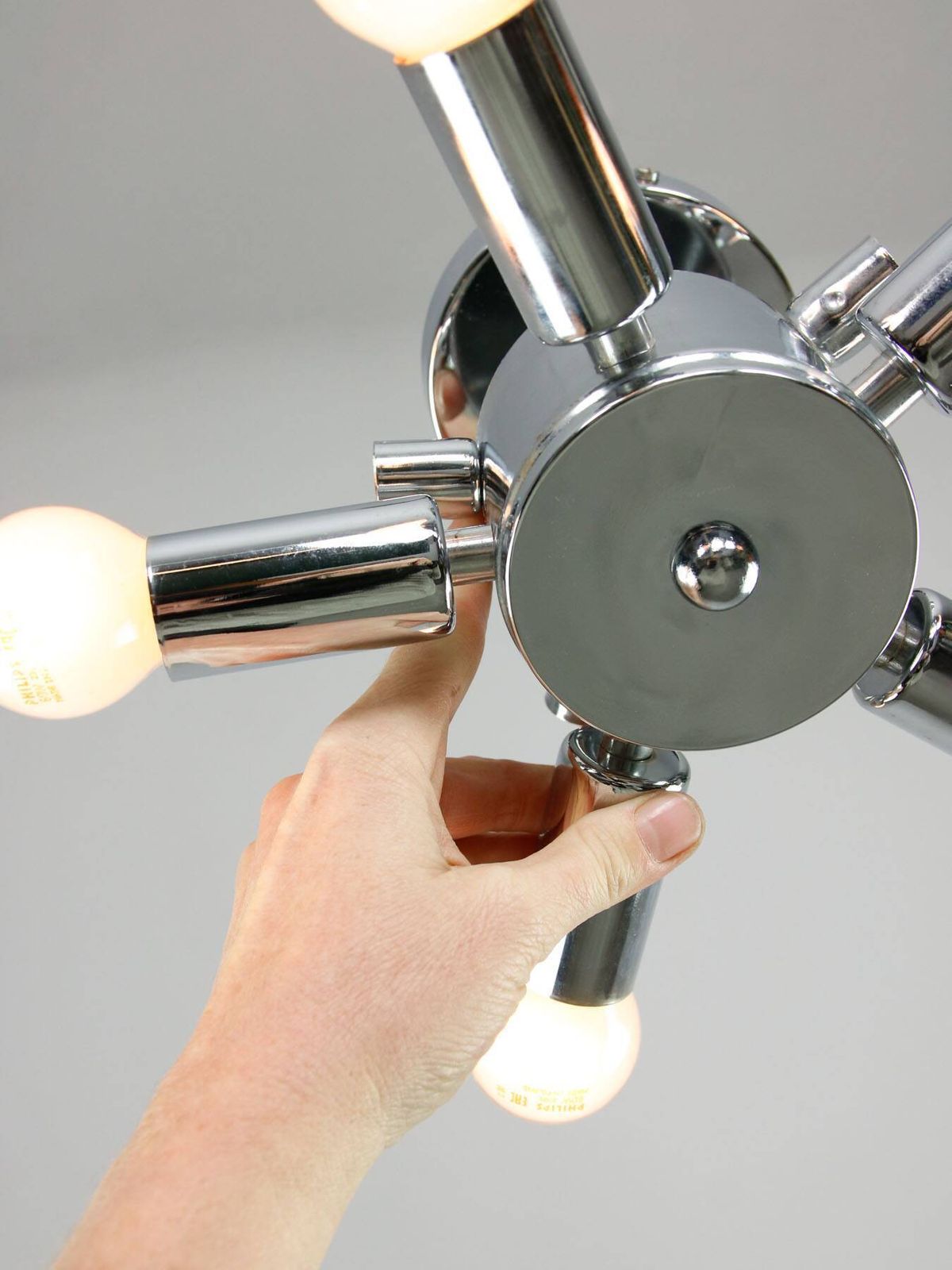Vintage Italian Chrome And Opaline Glass Ceiling Lamp, 1980s photo 318.0