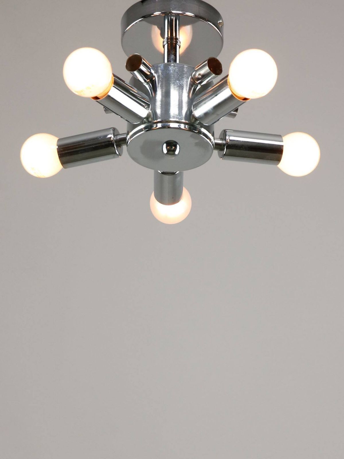 photo furniture Vintage Italian Chrome And Opaline Glass Ceiling Lamp, 1980s
