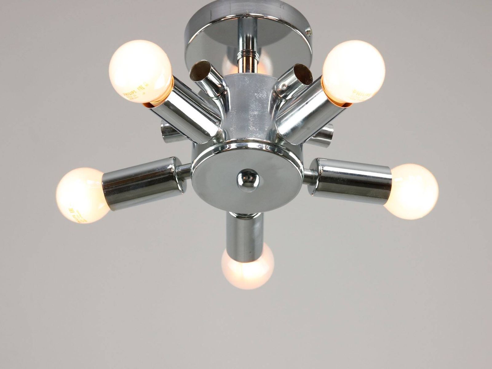 photo for sale Vintage Italian Chrome And Opaline Glass Ceiling Lamp, 1980s