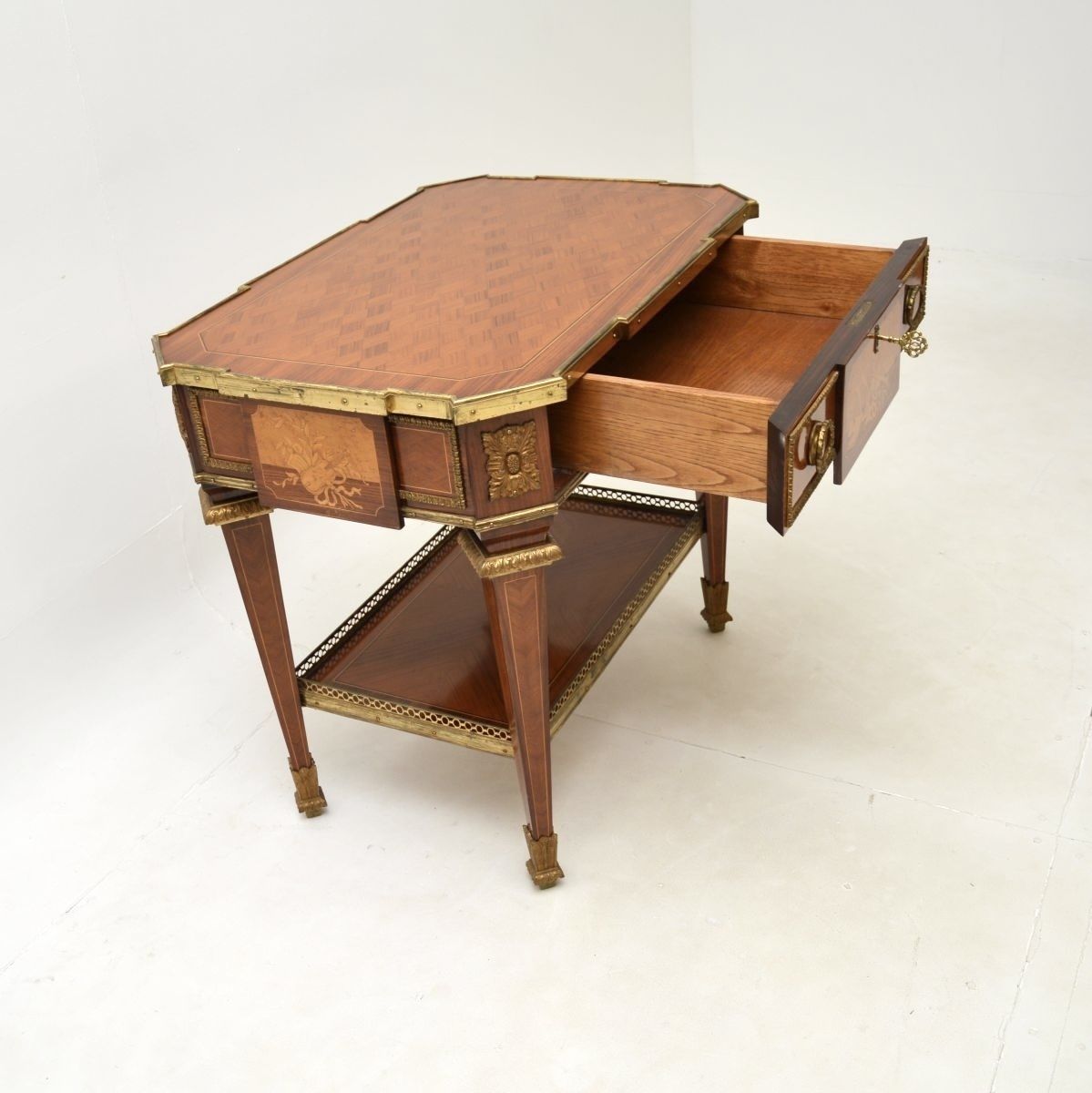 Antique French Inlaid Marquetry Occasional Table photo vintage