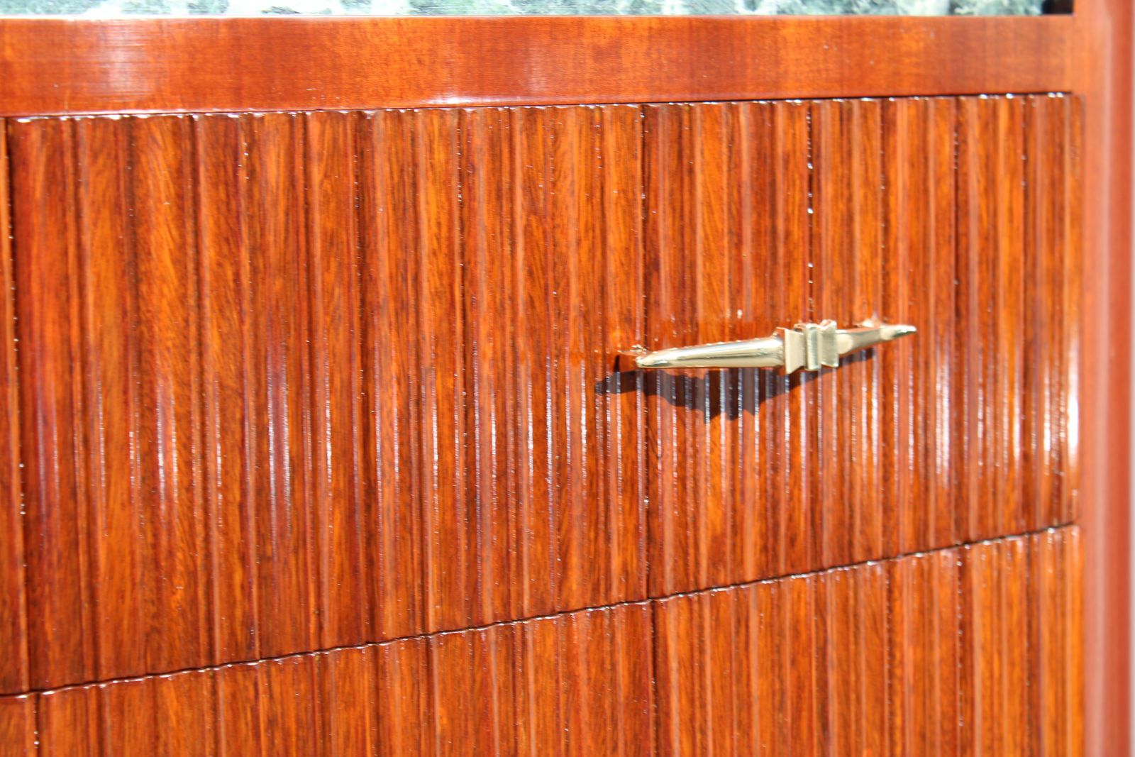 Curved Wooden Chest Of Drawers With Green Marble Of The Alps Ducrot Paolo Buffa photo for sale