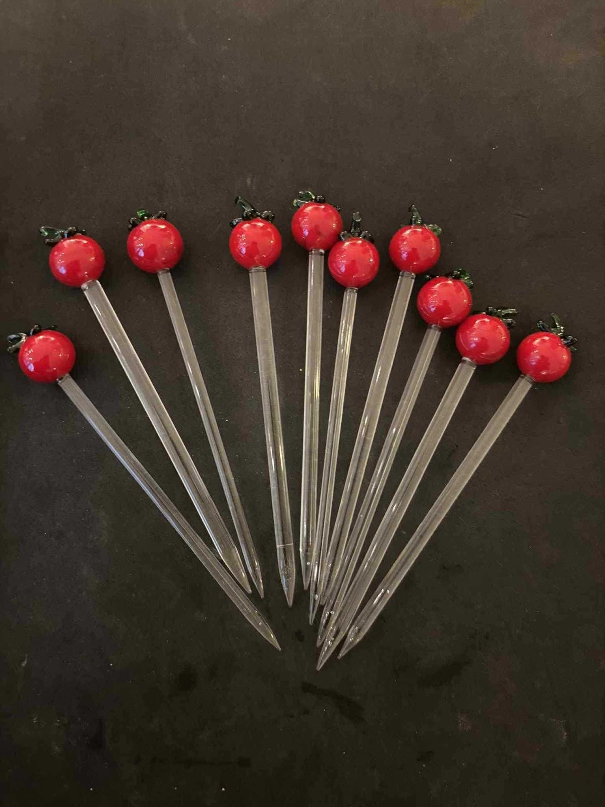 photo buy Vintage Murano Glass Tomato Cocktail Stirrers, 1950s Swizzle Sticks, Set Of 10