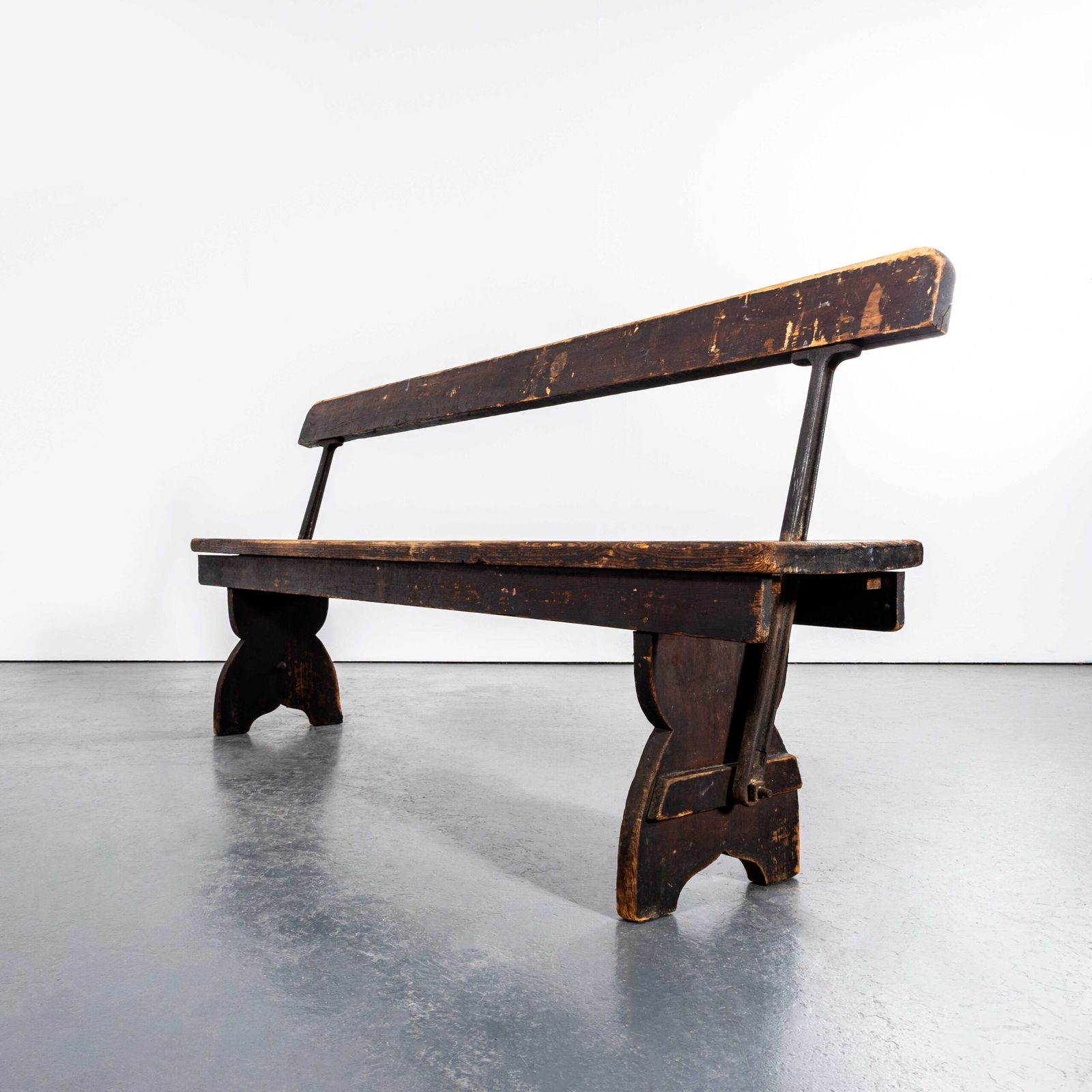 1940’s Pitch Pine English Cast Metal Railway Bench photo for sale