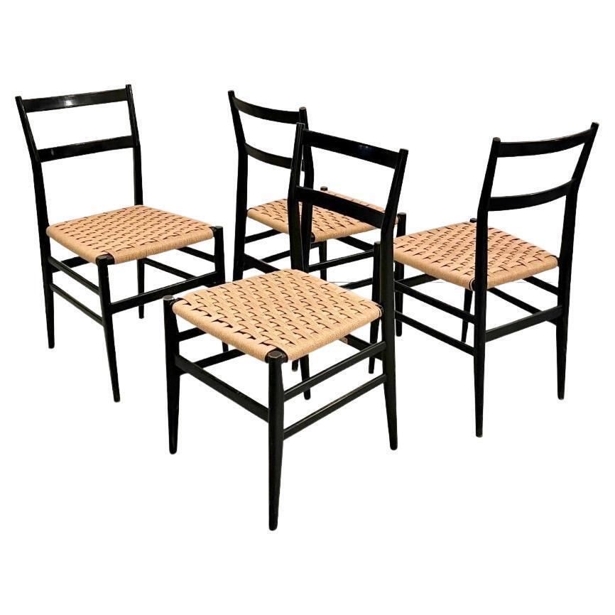 Set Of 4 Vintage Leggera Dining Chairs By Gio Ponti Produced By Cassina Ca. 1950
