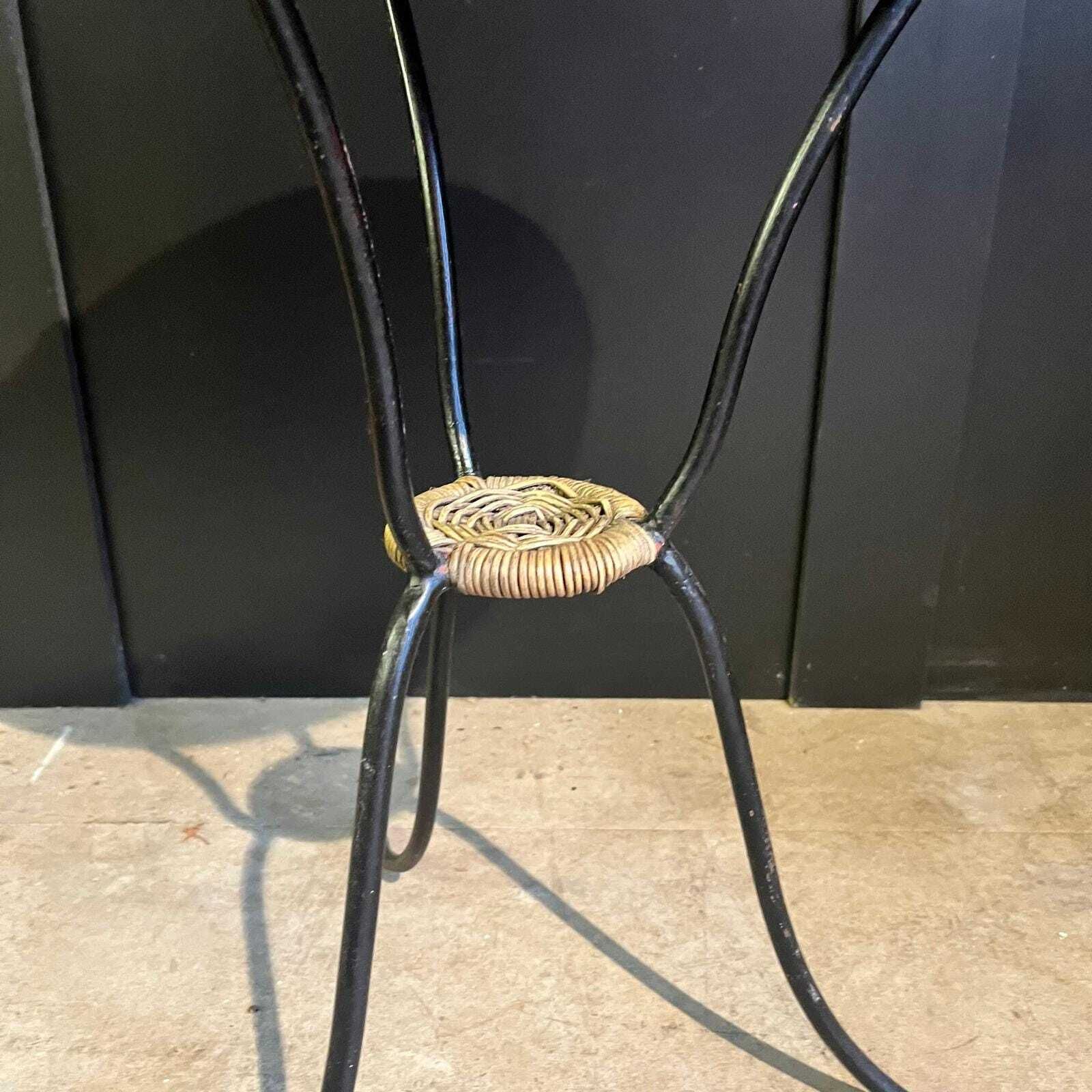 Round Cane Topped Table With Black Wrought Iron Tripod Legs/ Coffee Table photo for sale