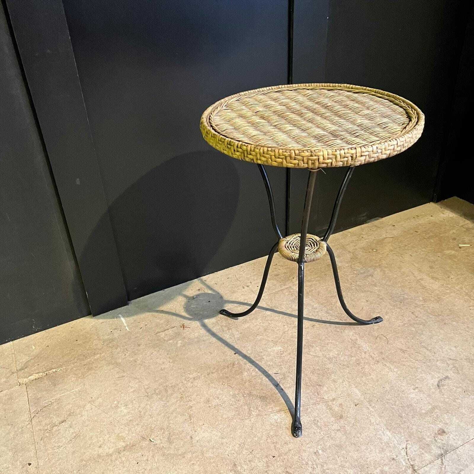 Round Cane Topped Table With Black Wrought Iron Tripod Legs/ Coffee Table photo Furniture