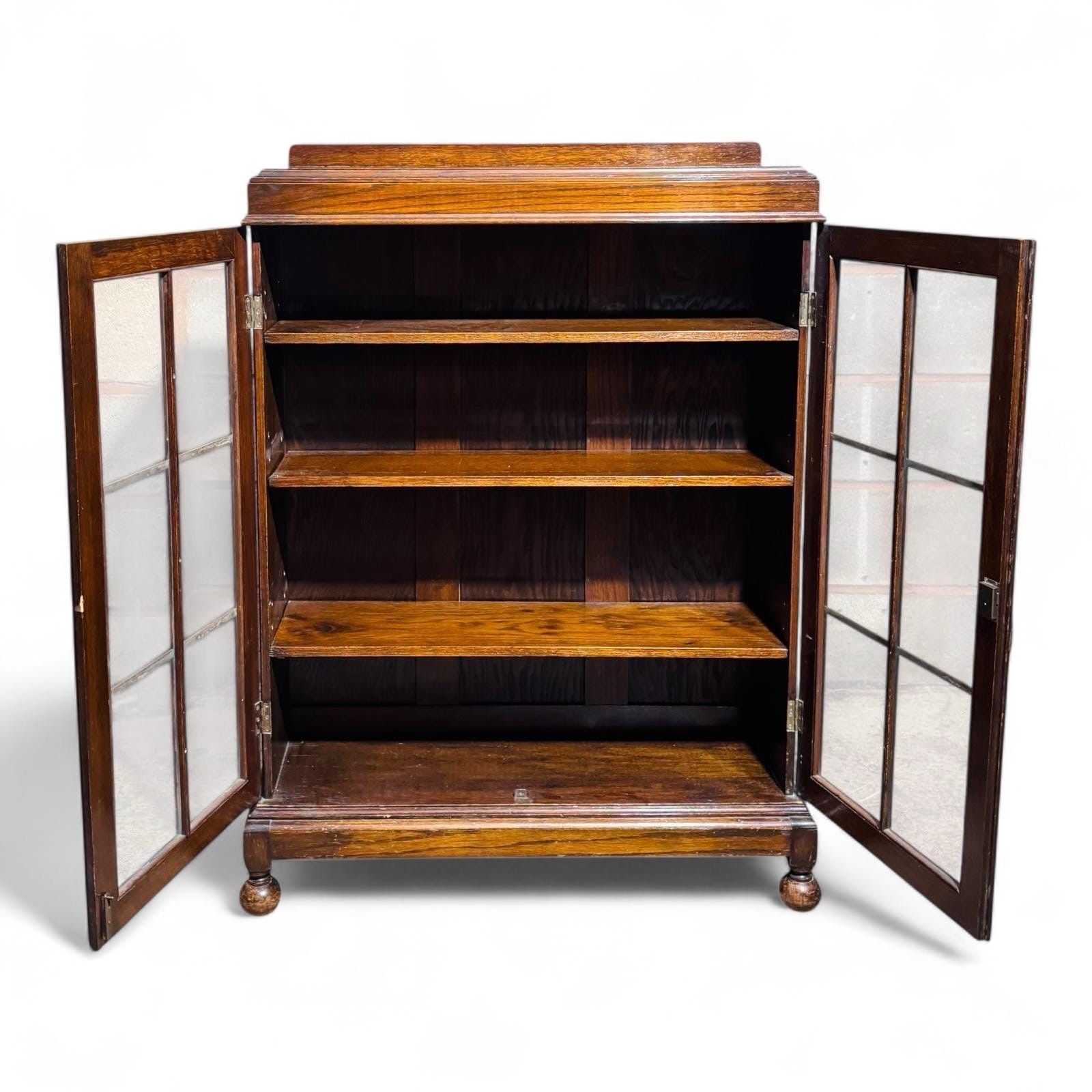 Antique Oak Bookcase C1920s Bunn Feet Quaint photo buy