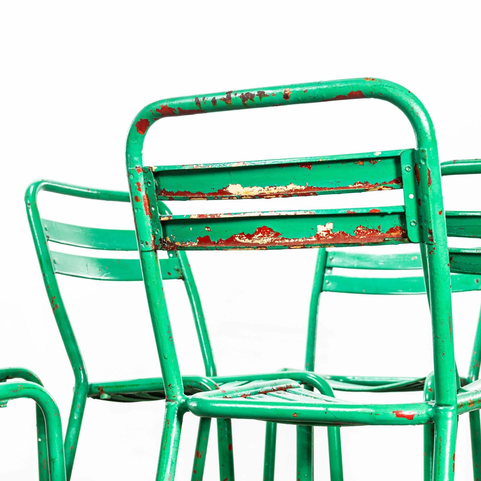 1950’s Original French Tolix Bright Green T2 Dining Chair – Set Of Six photo Furniture