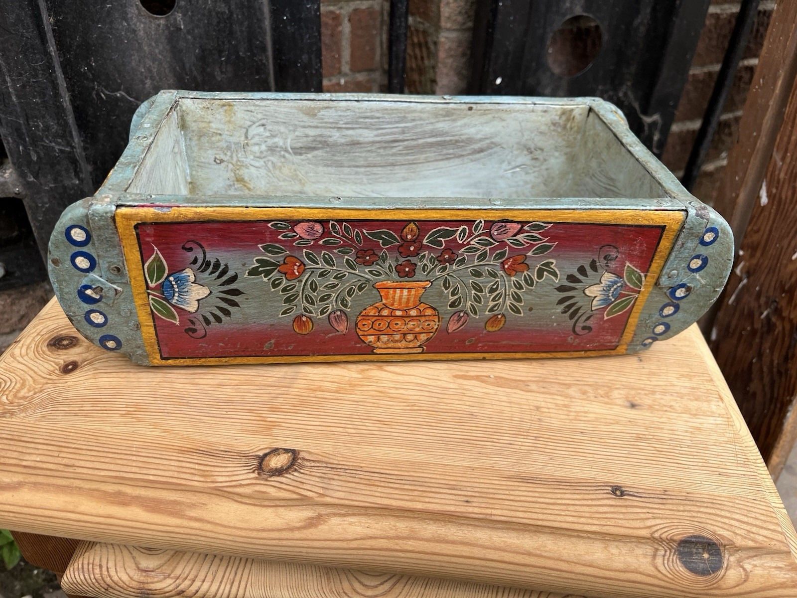 photo for sale Pair Of Lovely Ornately Hand Painted Reclaimed Vintage Indian Brick Mould