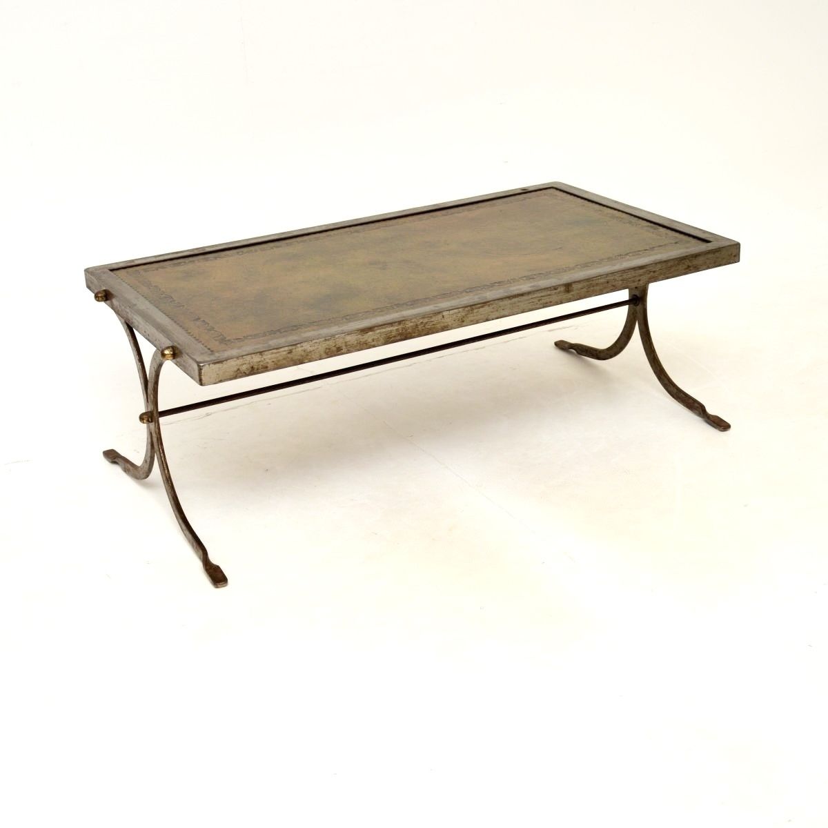 Vintage French Steel And Leather Coffee Table