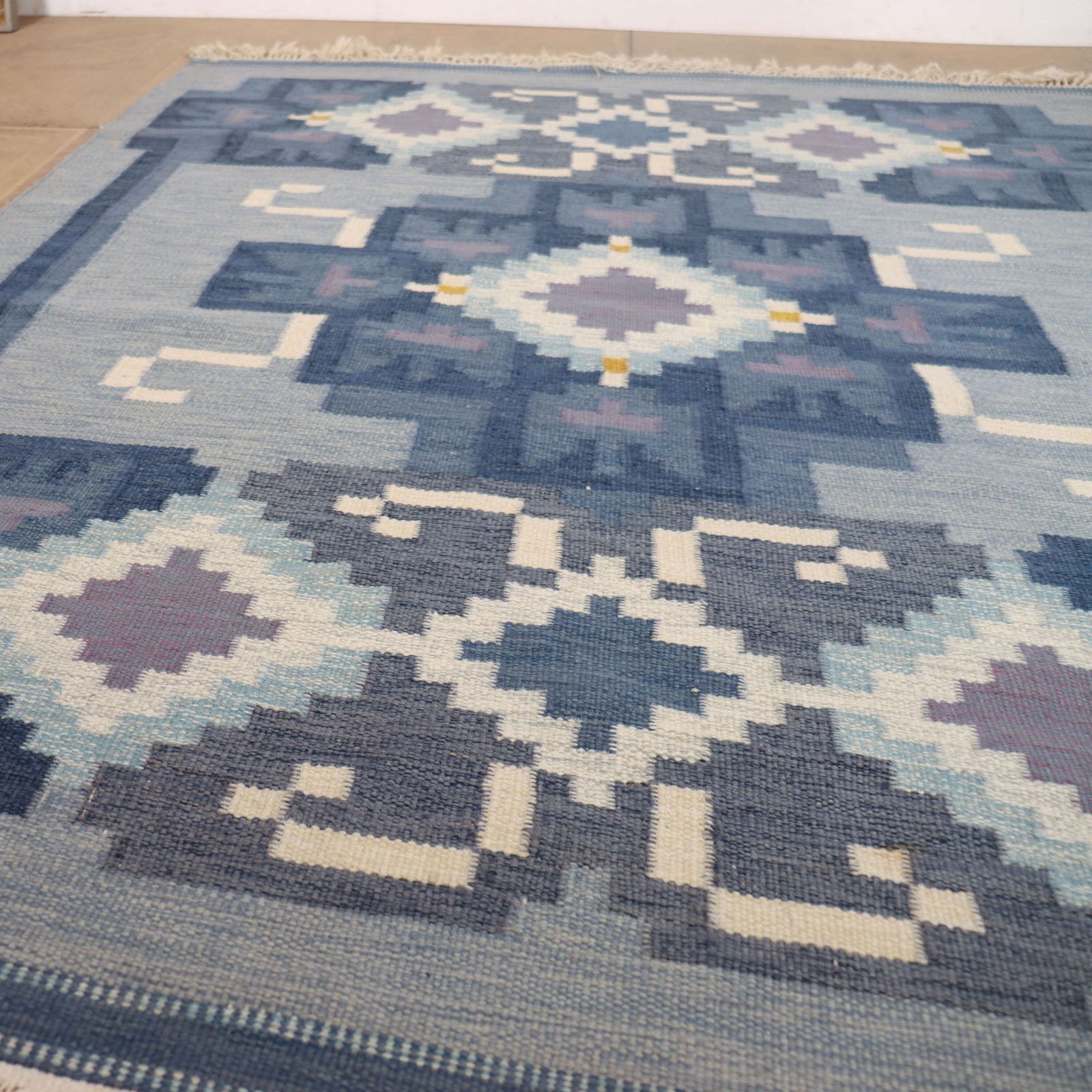 Swedish Mid Century Handmade Flat Weave Rug photo for sale