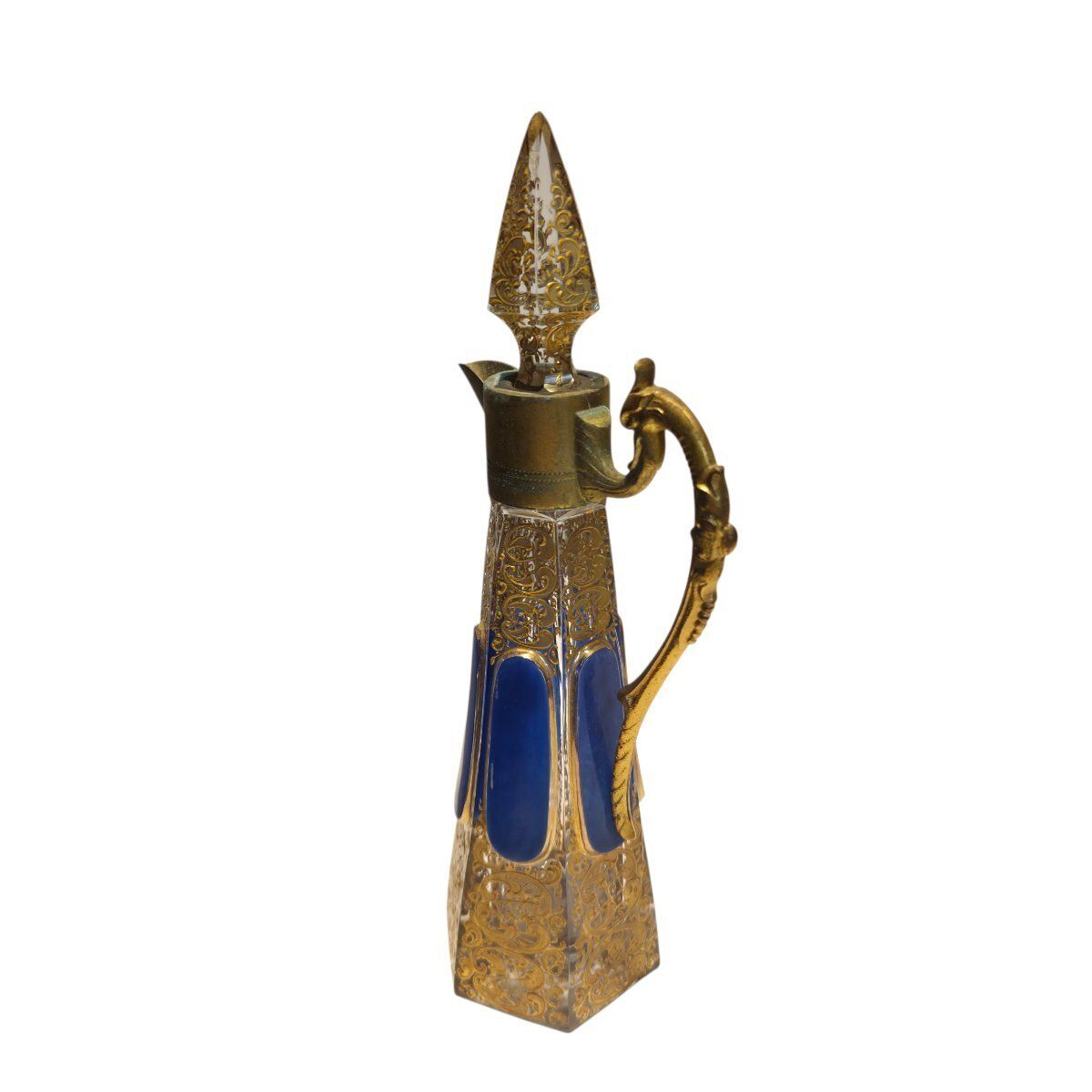 Serving Carafe In Enameled And Gilded Crystal – Bohemia, 19th Century photo for sale