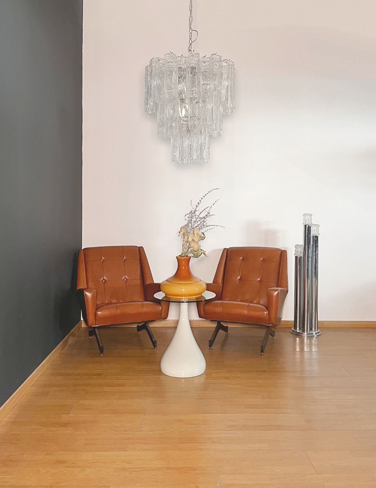 Large Three Tier Murano Glass Tube Chandelier – 48 Glasses photo for sale