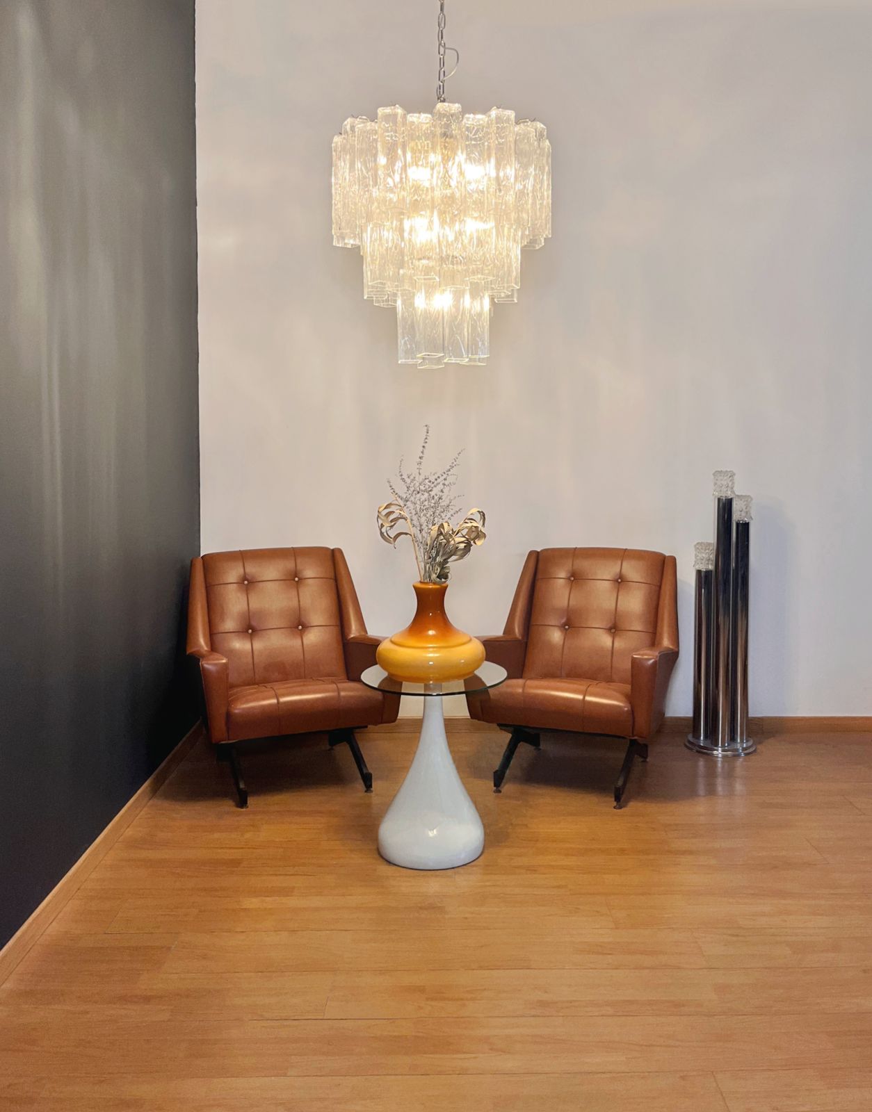photo vinterior Large Three Tier Murano Glass Tube Chandelier – 48 Glasses