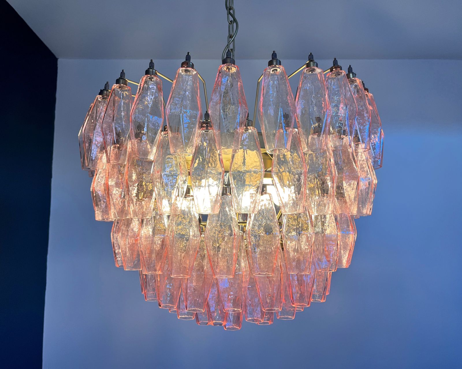 Amazing Murano Glass Candelier – 111  Pink Poliedri photo vinterior