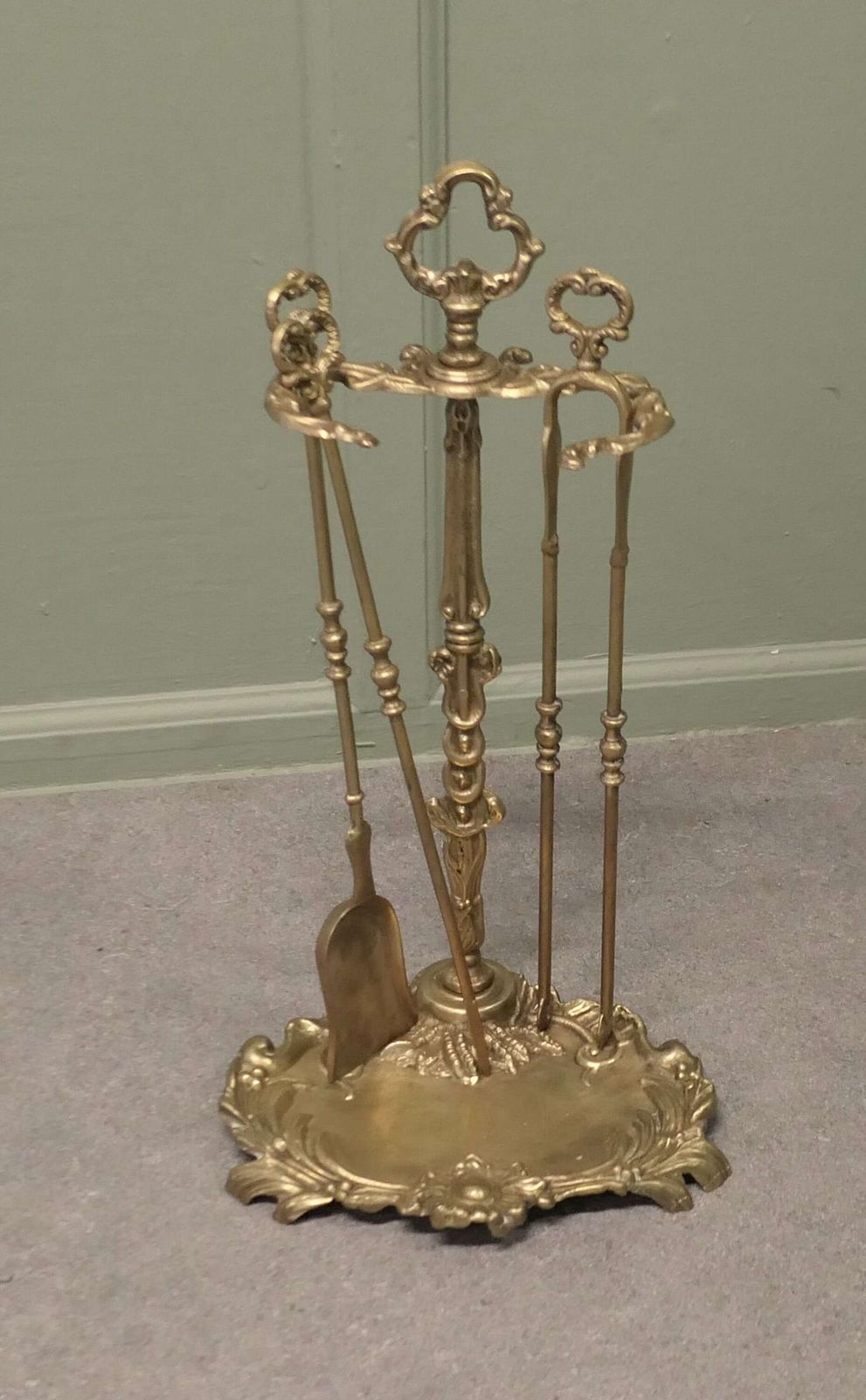 Attractive Brass Rococo Style Fireside Companion Set, Fireside Tools photo for sale