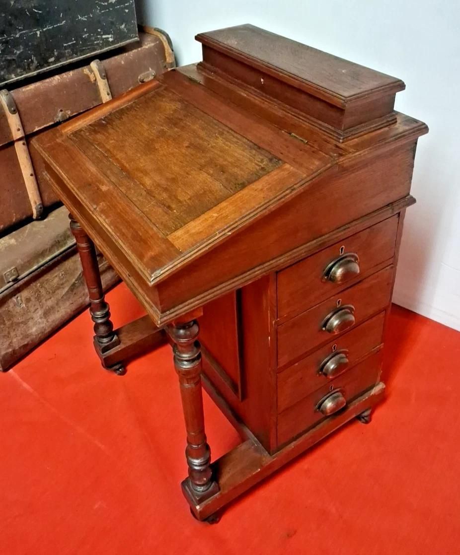 Davenport Desk With Brass Cup Handles Lots Of Patina In Victorian Style photo furniture