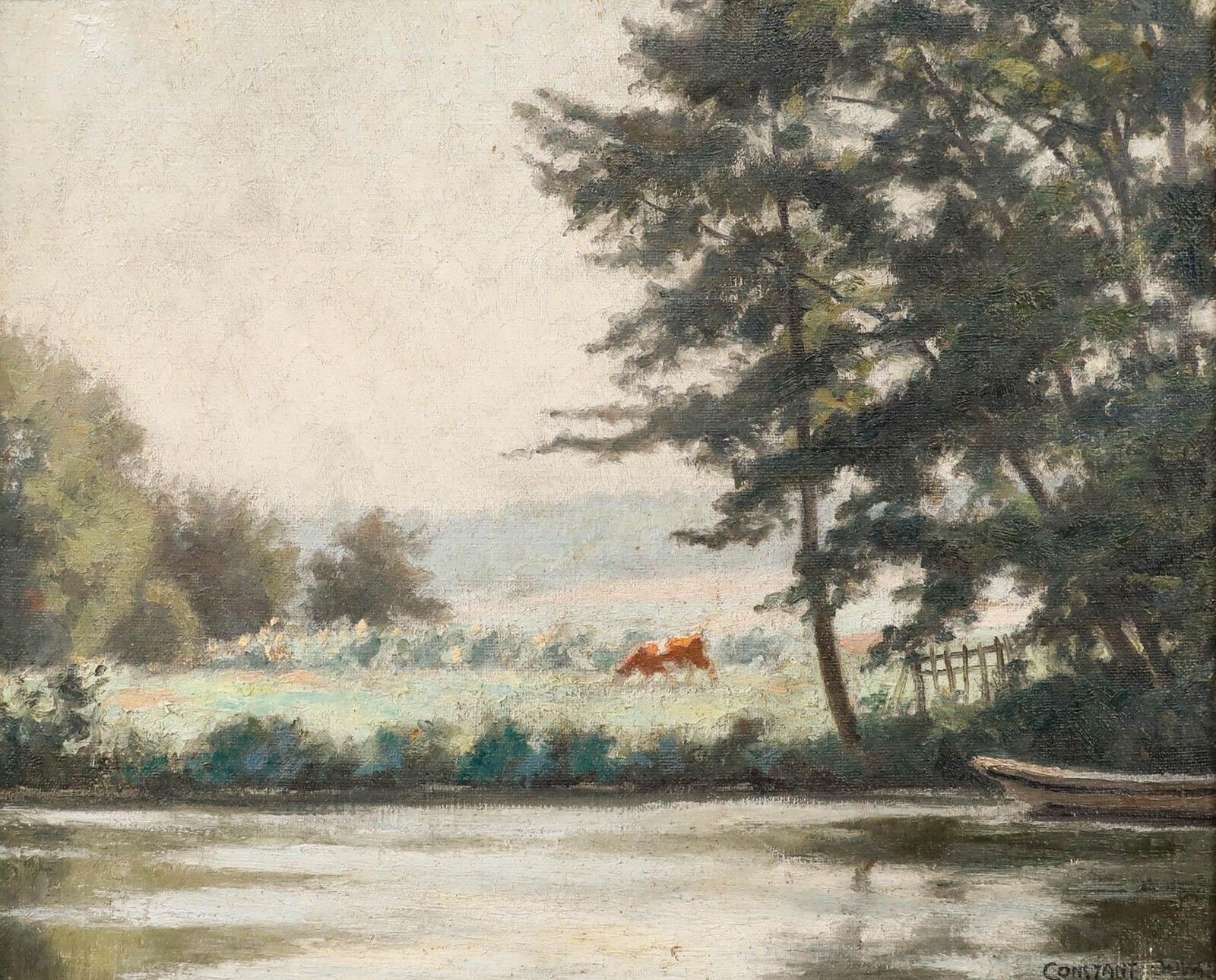 Constant Léon Duval (1877–1956) Early 20th Century Oil, Over The Lake photo furniture